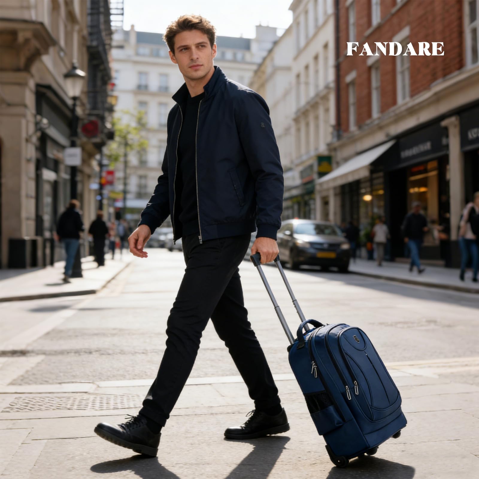 FANDARE 35L Trolley per 15.6 pollici PC portatili 2-in-1 Uomo Zaino con rotelle con manico telescopico Zainetto trasformabile Borsa per Insegnante con Ruote Borse Messenger Zaini ufficio giorno Blu