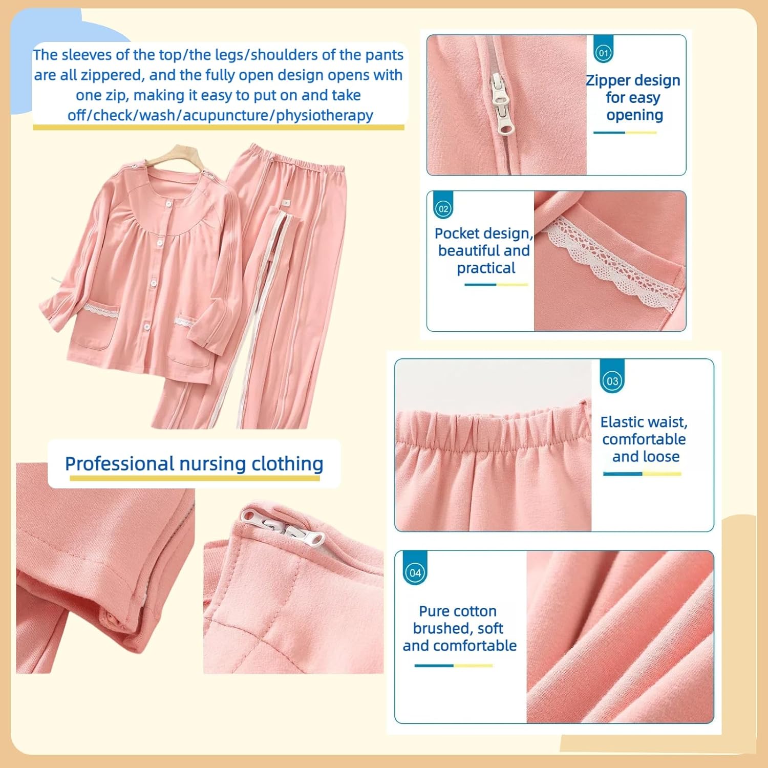 Bedridden Patient Clothing,Tear Away Suit, Fully Open Adaptive Chemo Clothing,Four Seasons - Image 4