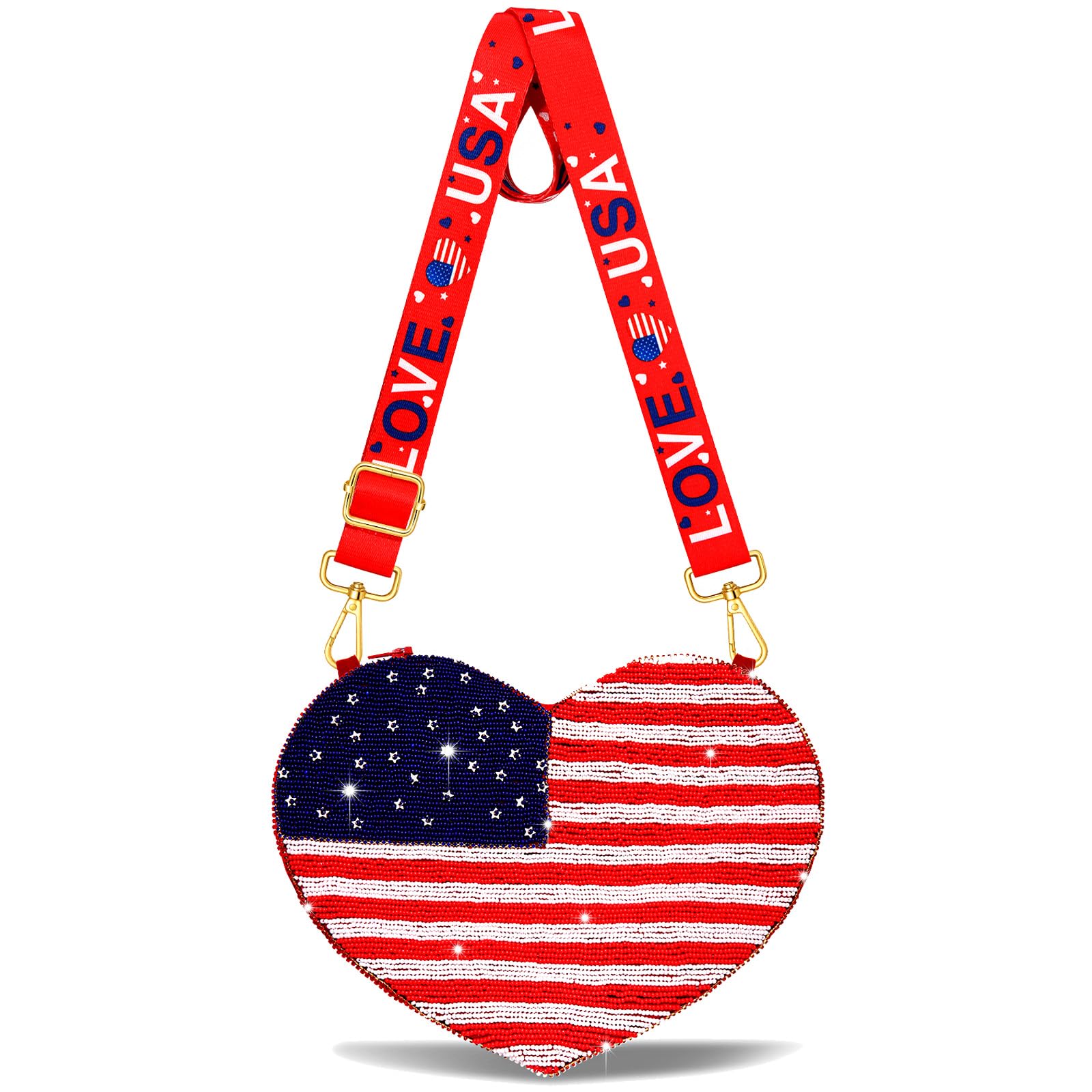 CEALXHENY 4th of July Purse for Women Sequin Beaded USA Star Purse American Flag Crossbody Shoulder Bag 4th of July Outfits