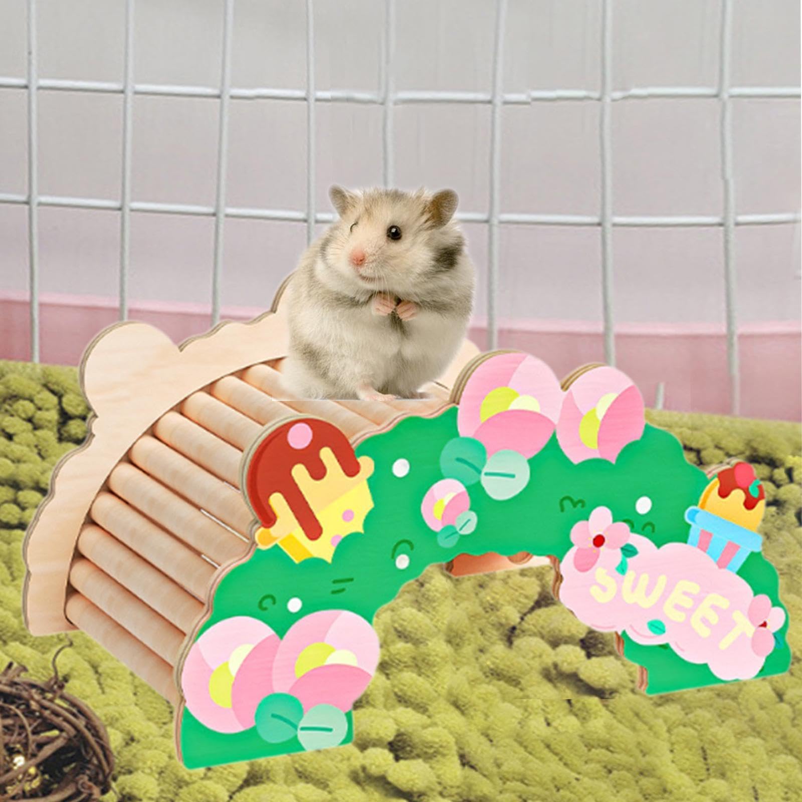 Hamster Bridge Reptile Hideout Reptiles Hide Cave Rat Ladder Bearded Dragon Bridge for Gerbils Tortoise Mouse Guinea Pigs, Flower Bridge