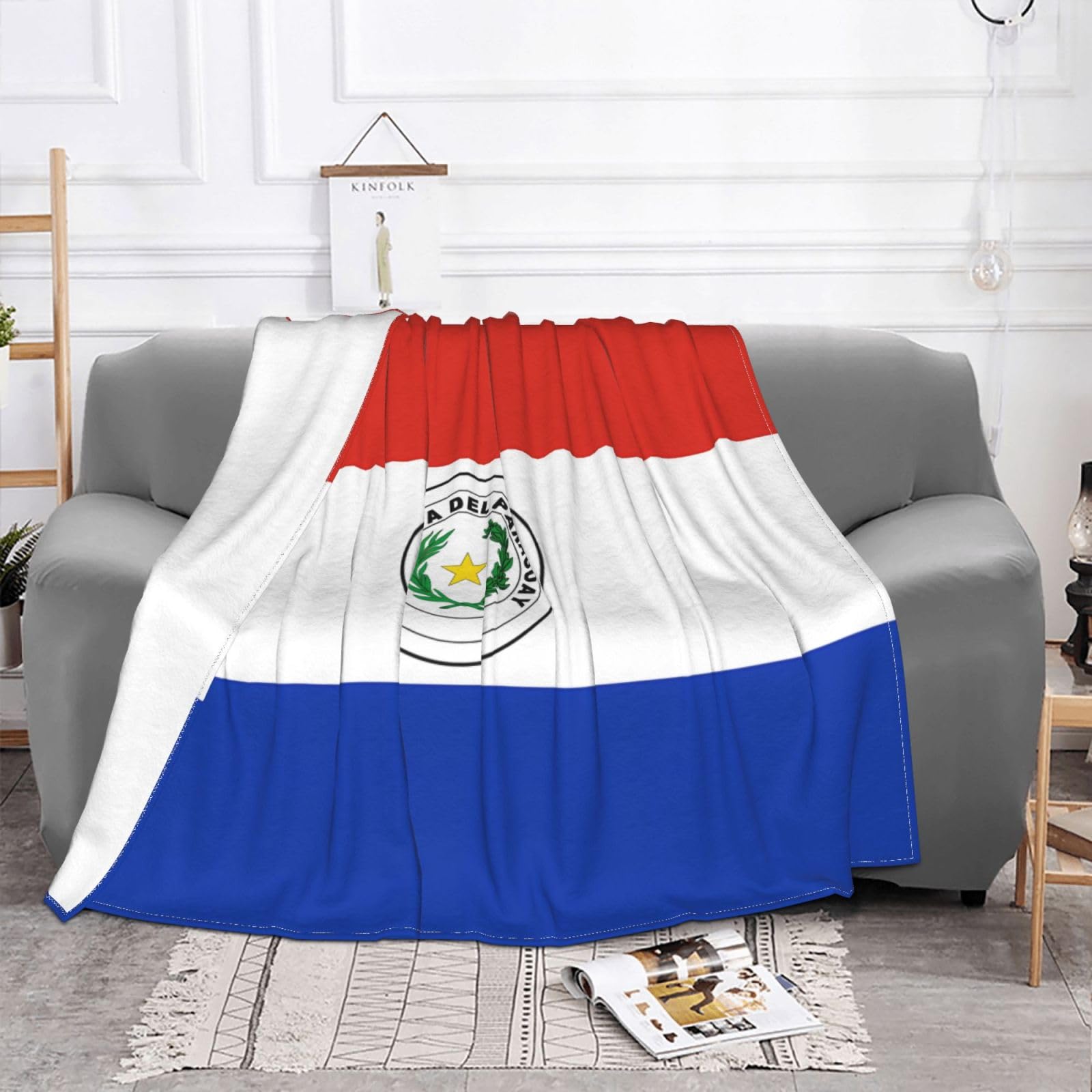 Manta de viaje portátil de 80 x 60 pulgadas, suave, resistente a las arrugas, plegable, exquisita bandera de Paraguay