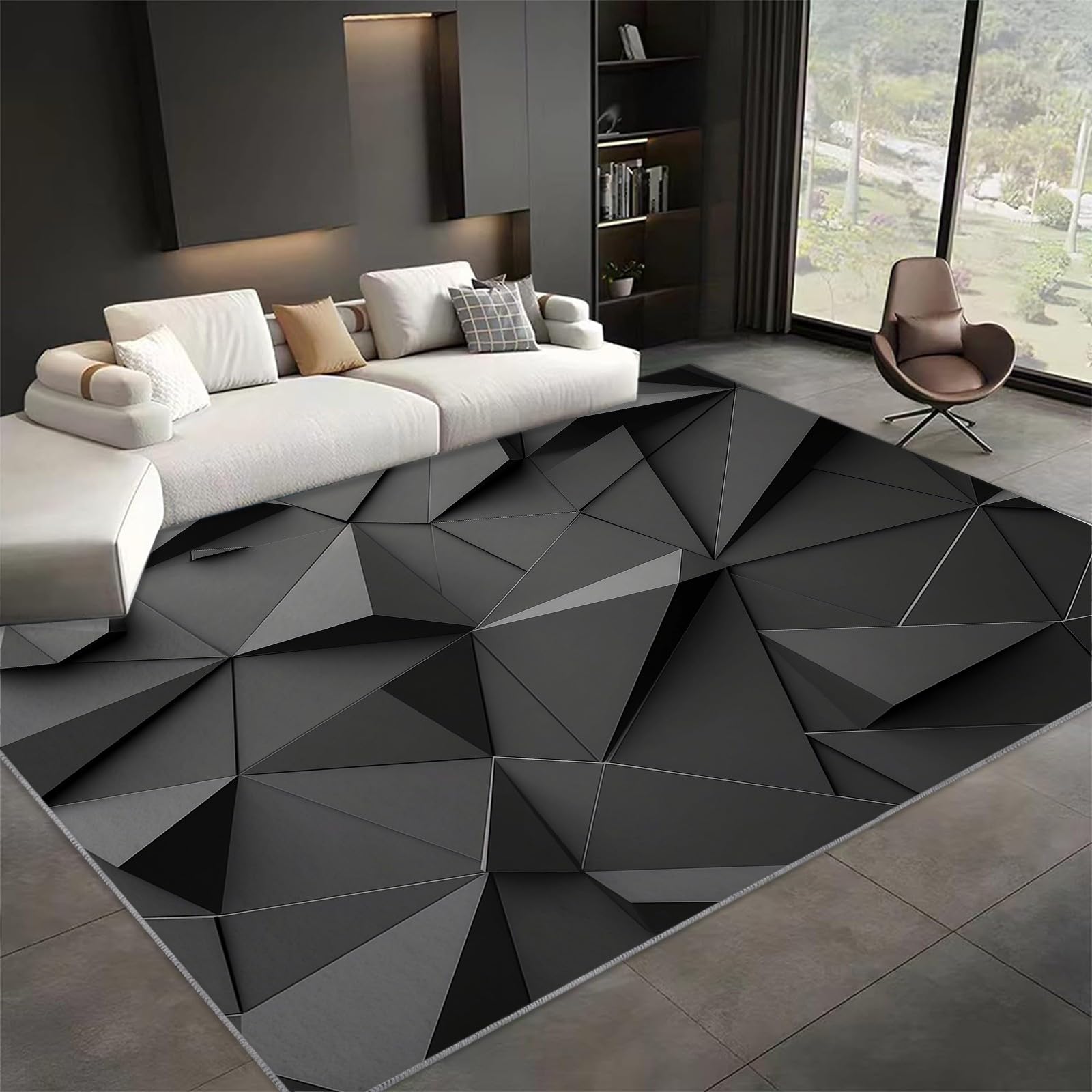 Tappeto Soggiorno 160x230 cm Triangolo Geometrico Grigio Tappeti Moderni Camera da Letto Antiscivolo, Lavabile Cucina Pavimento Tappeti di Zona, per ingresso soggiorno camera da letto