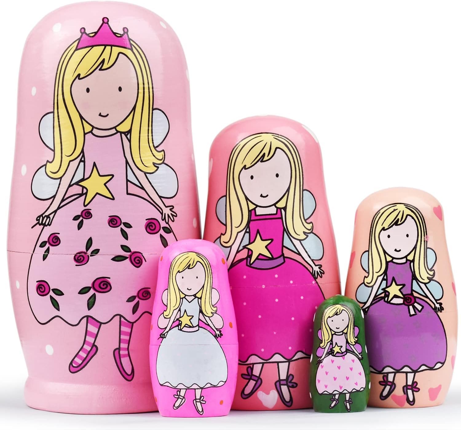 Matrioska Russa In Legno 5 Strati - Bambole Annidate Dipinte A Mano Con Motivi Di Orsi, Gufi E Pinguini - Giocattolo E Decorazione Etnica Per Casa, Feste E Collezionismo - Altezza Max 15 Cm - 2