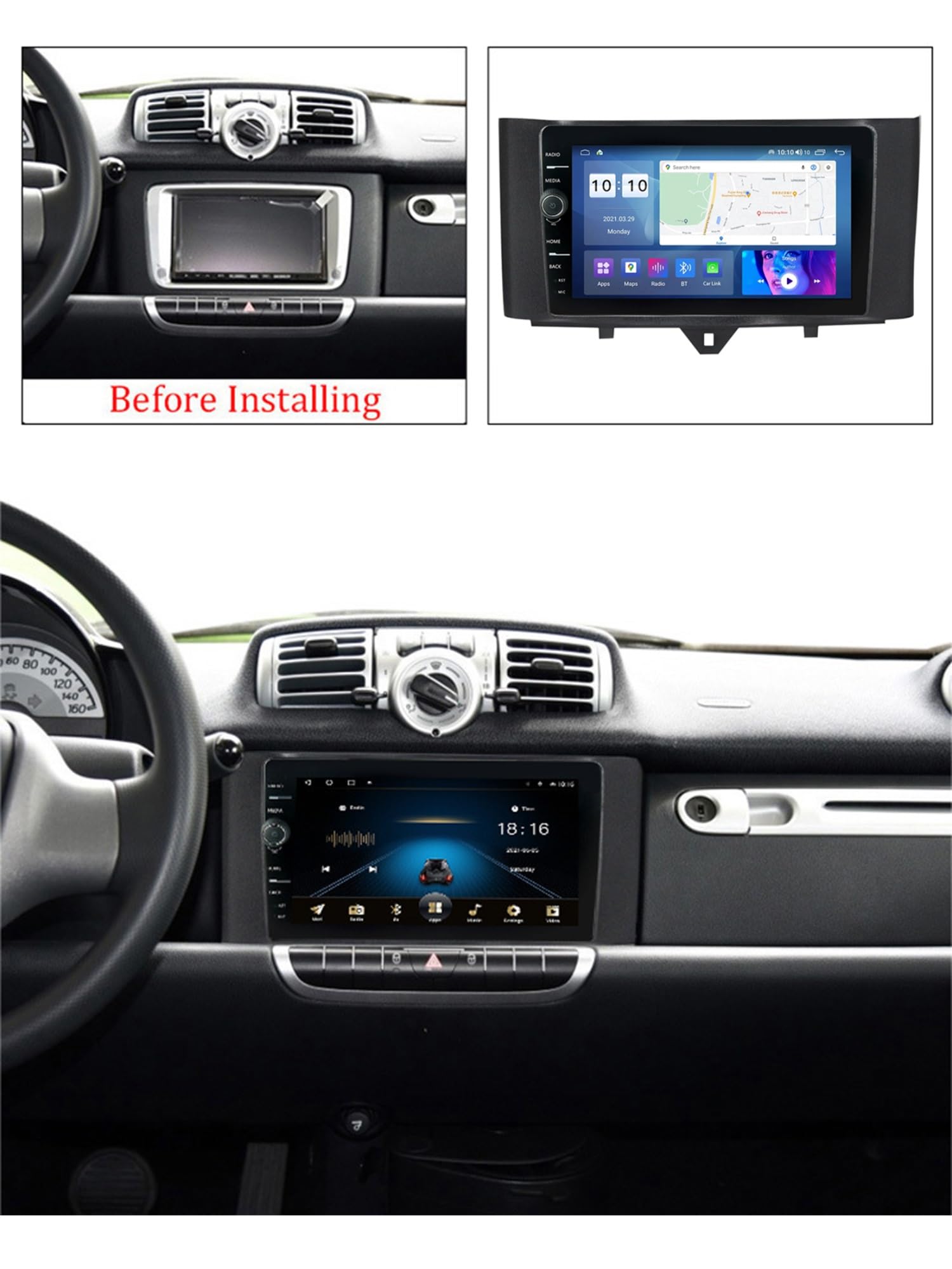 9 cali Android 12 Radio samochodowe 2 DIN dla Benz Smart Fortwo 2011-2015 z kamerą zapasową sterowanie kierownicą Bluetooth GPS Navi CarPlay Wireless FM WiFi (rozmiar: S400 4+64G)