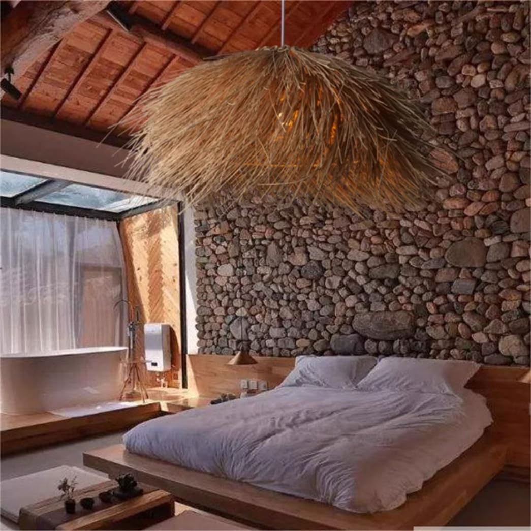 Lampada A Sospensione Creativa A Forma Di Nido D'uccello In Vimini E Erba, Lampada Da Appendere Sopra Il Tavolo Lampadario Costiero, Illuminazione Rustica A Sospensione Per Isola Cucina