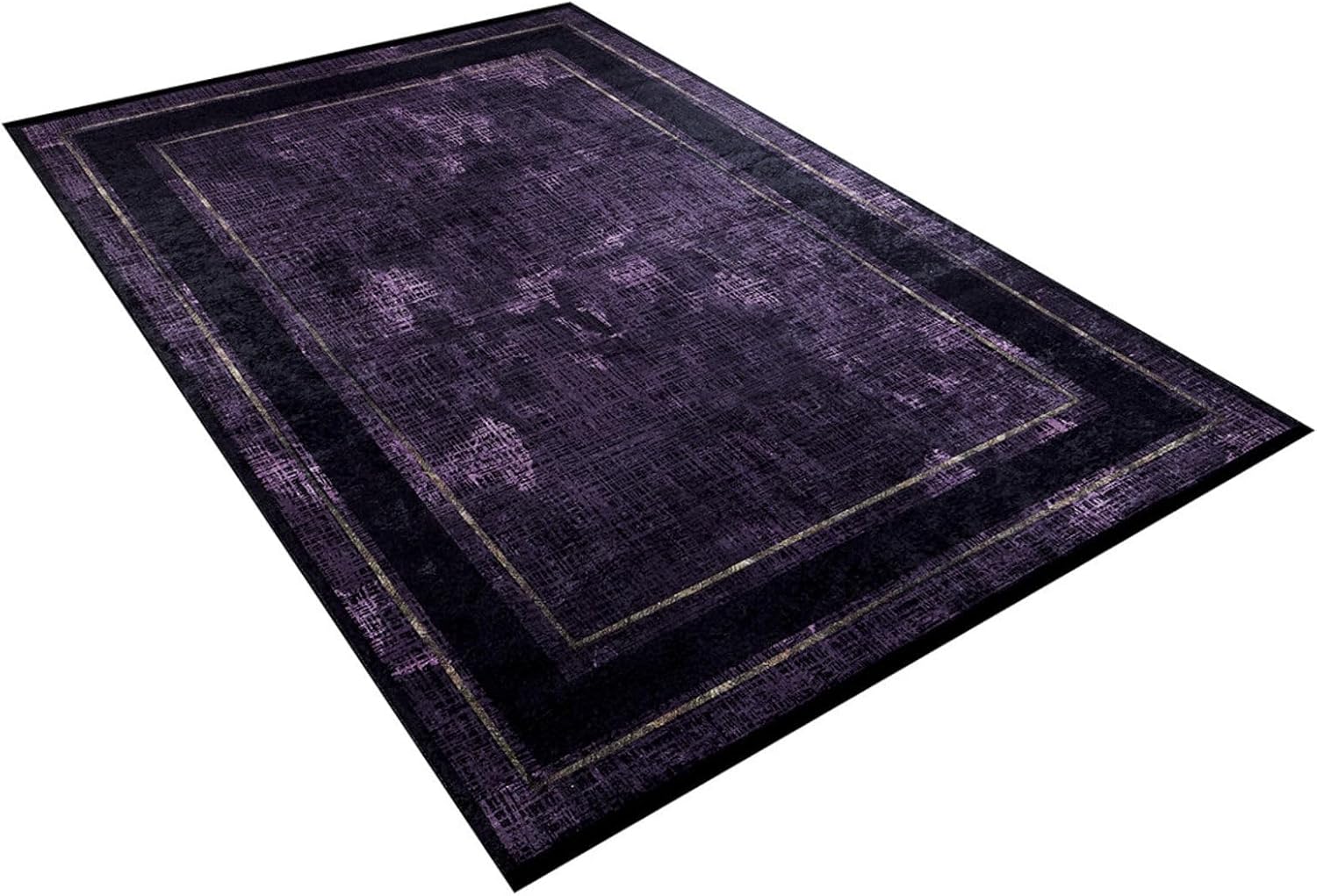 Nahodka Purple Framed Cotton Polyester Non Slip Machine Washable Living Room Bedroom Hallway Boho Moroccan Soft Neutral Geometric Bohemian Carpet Distressed Indoor Foldable Nonslip Area Rug