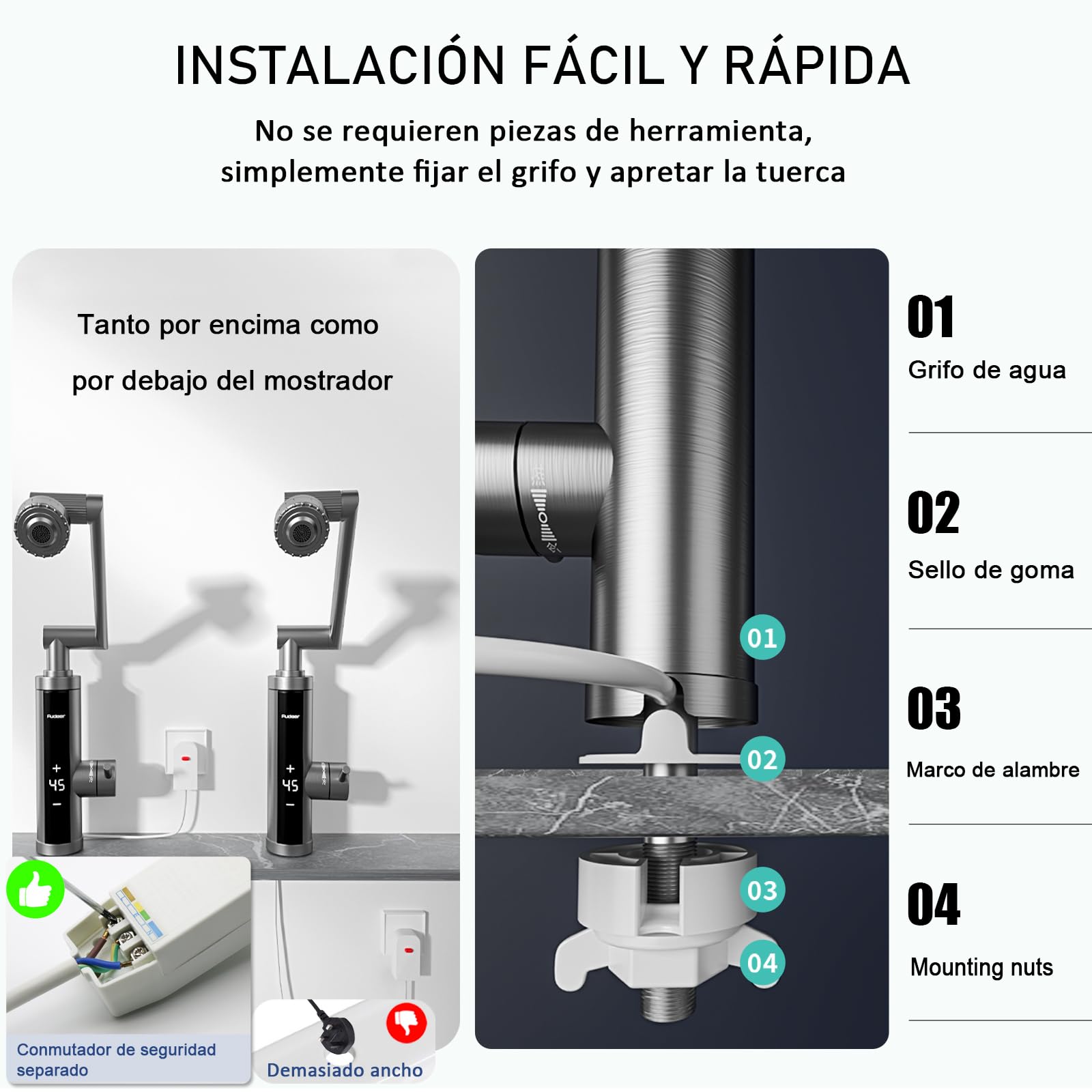 Grifo con calentador de agua 230 V (caño mecánico)