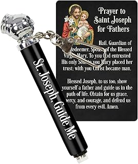 Needzo Religious Gifts Saint Joseph Prayer Card and Tire Pressure Gage Keychain, Inspirational for Catholic Dads, 4.25 inches