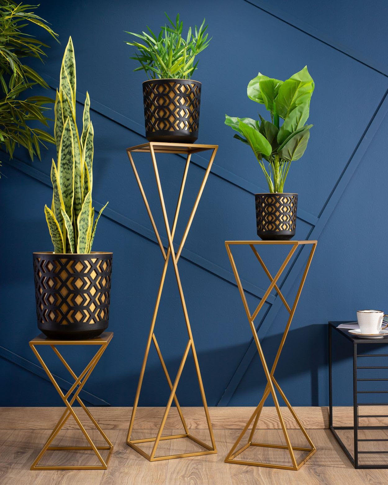 Blumenständer Metall 100 x 24 cm - Solider und Minimalistischer Blumenhocker - Gold Pflanzenständer für die Hausdekoration wie Salon oder Schlafzimmer