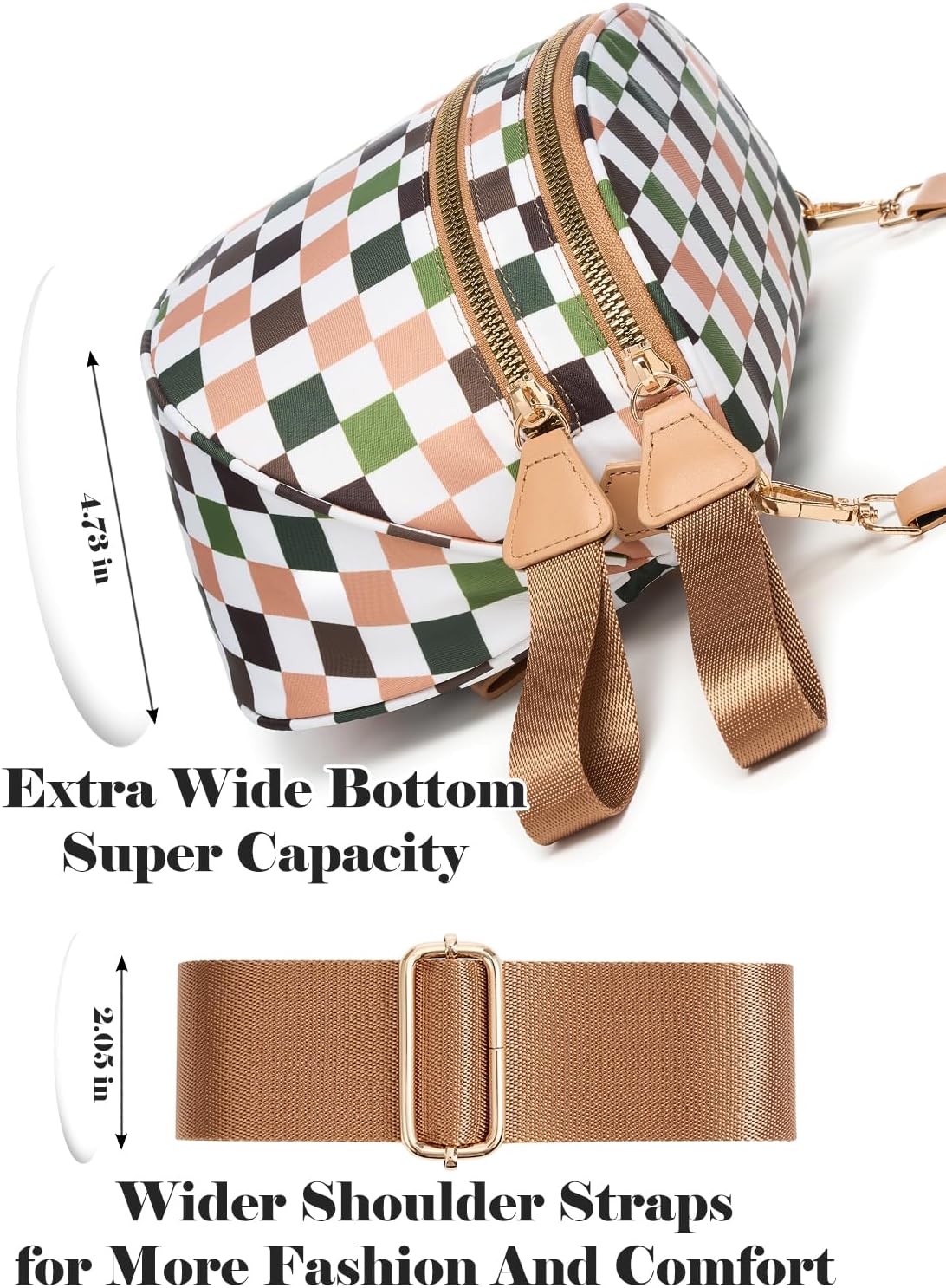 Checkered Crossbody Bag Bum Bag for Women,Spacious Fanny Packs Belt Bag | Stylish and Versatile,football mom essentials,Checkered Purse,mom bag,crescent bag,over the shoulder bags for women thumbnail