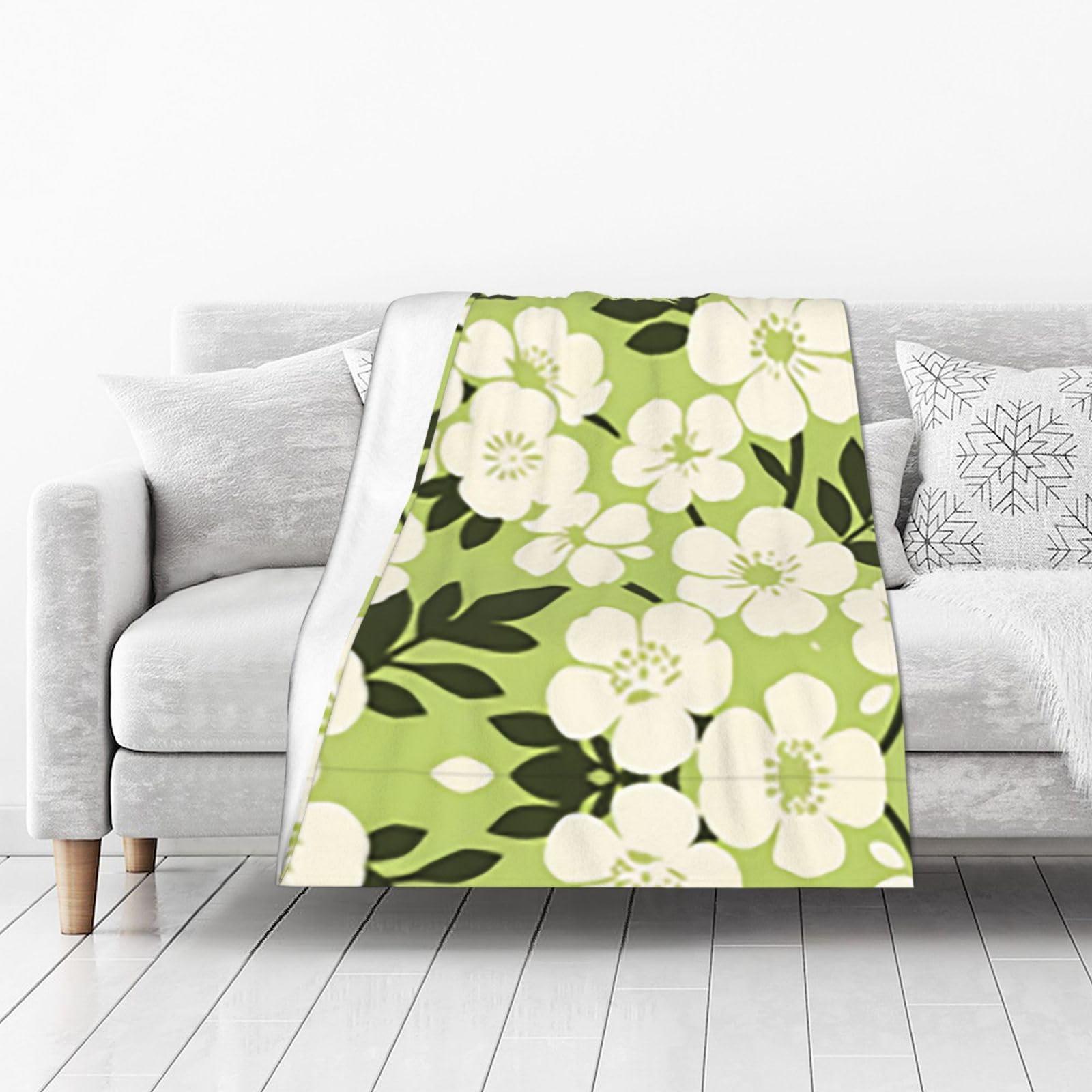DUYIOKH Lime Flora Print Thick Throw Blanket, Blanket for Couch Bed Warm Travel Blanket for Camping Movie Night