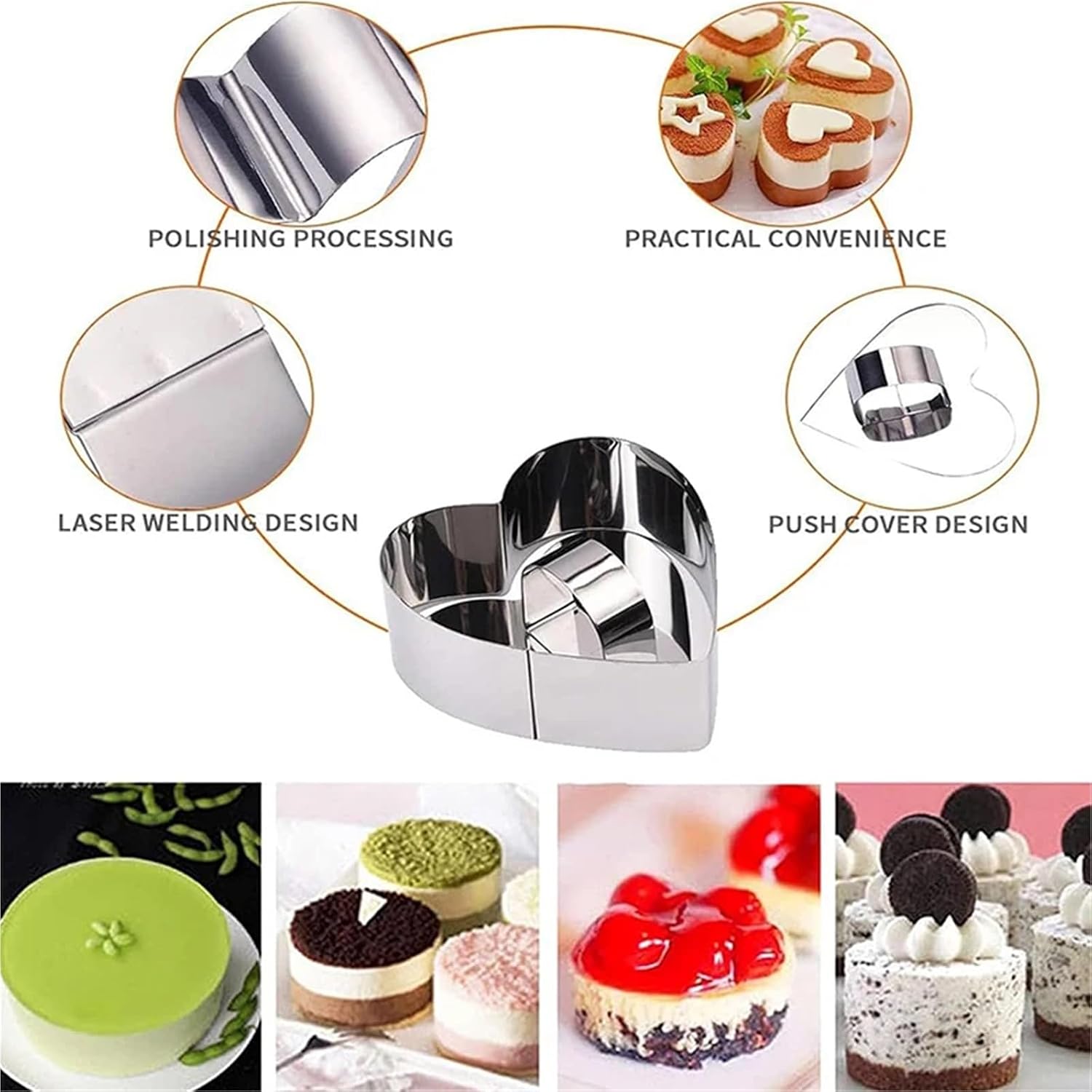 Cake Mould Baking Ring Stainless Steel Mousse Cake Ring With Lid Pack Of 4 Silver 8x3.8cm Mold Set