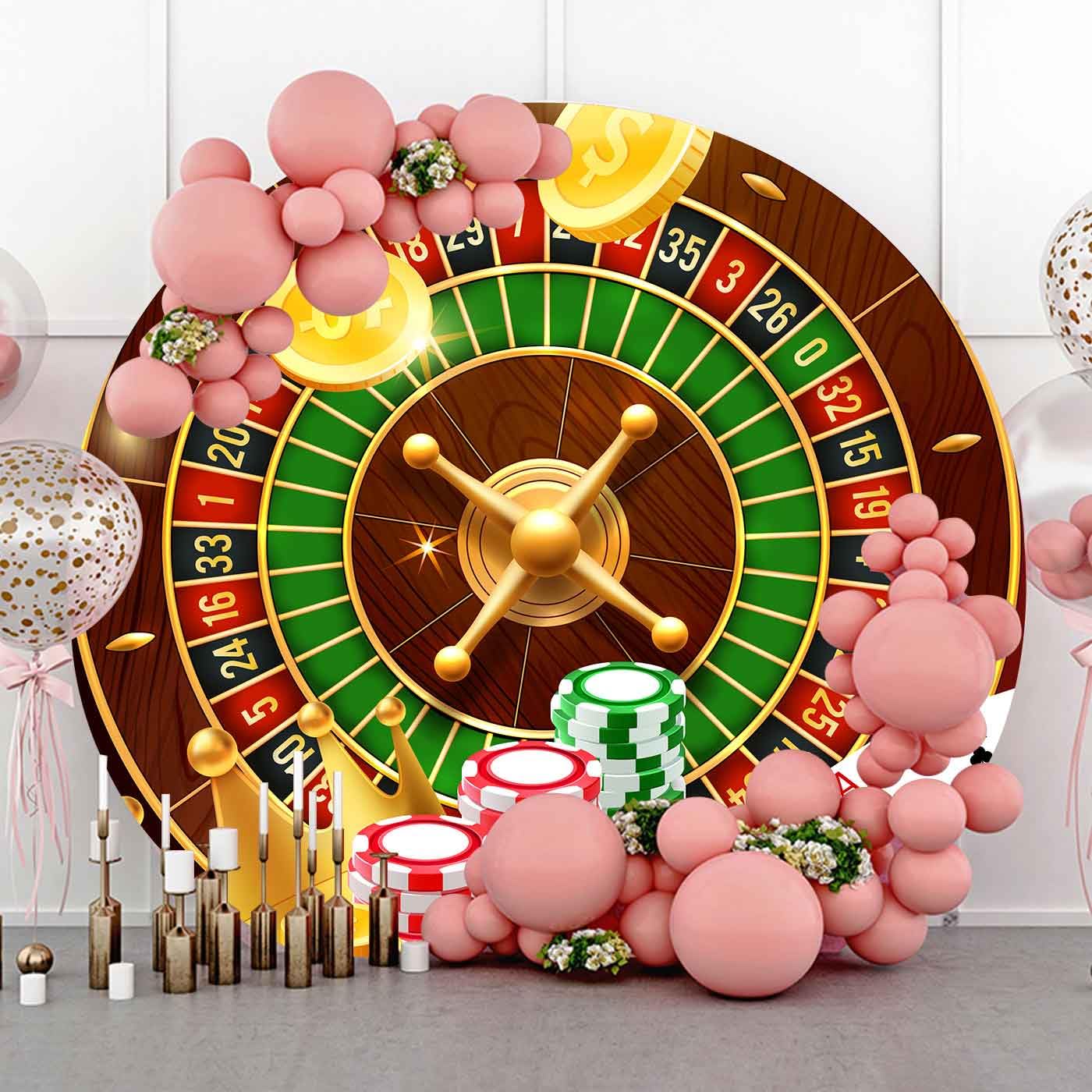 Casino Night Round Backdrop Cover, Circle 6.56ft (200cm