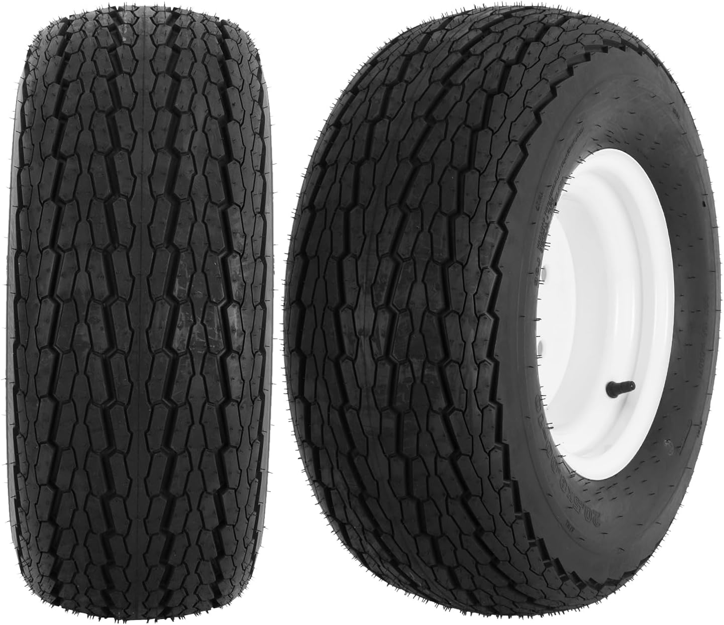20.5×8-10 Trailer Tires on Rim – 5 Lug on 4-1/2″ white Wheel – Load Range E,10PR, Set of 2
