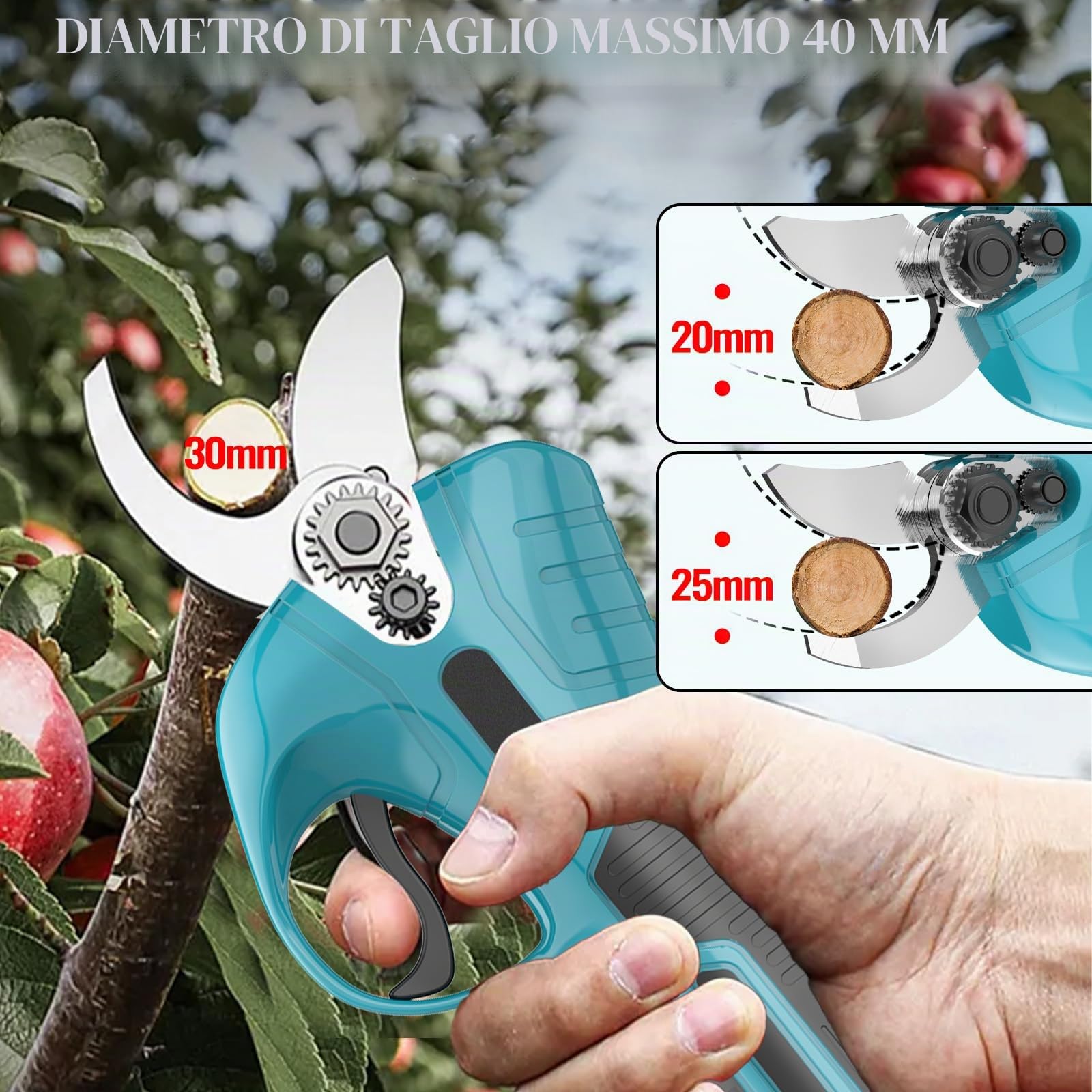Forbici da potatura elettriche professionali con batteria di ricambio per Makita, forbici da potatura a batteria 2 x 3,0 Ah, diametro massimo di taglio 30 mm, rami con batteria per potatura da