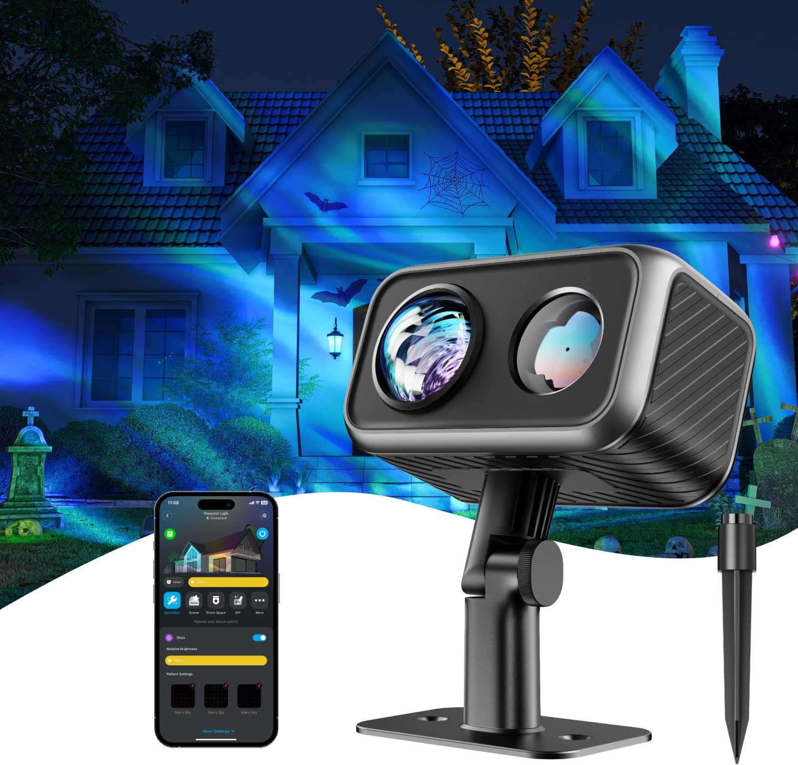 Govee Outdoor Projector Light, Laser and Aurora Star Projector Light for Indoor and Outdoor Decor, 16 RGB Patterns, RGBW Aurora, 51 Scene Modes, Works with Alexa, Google Assistant, Matter