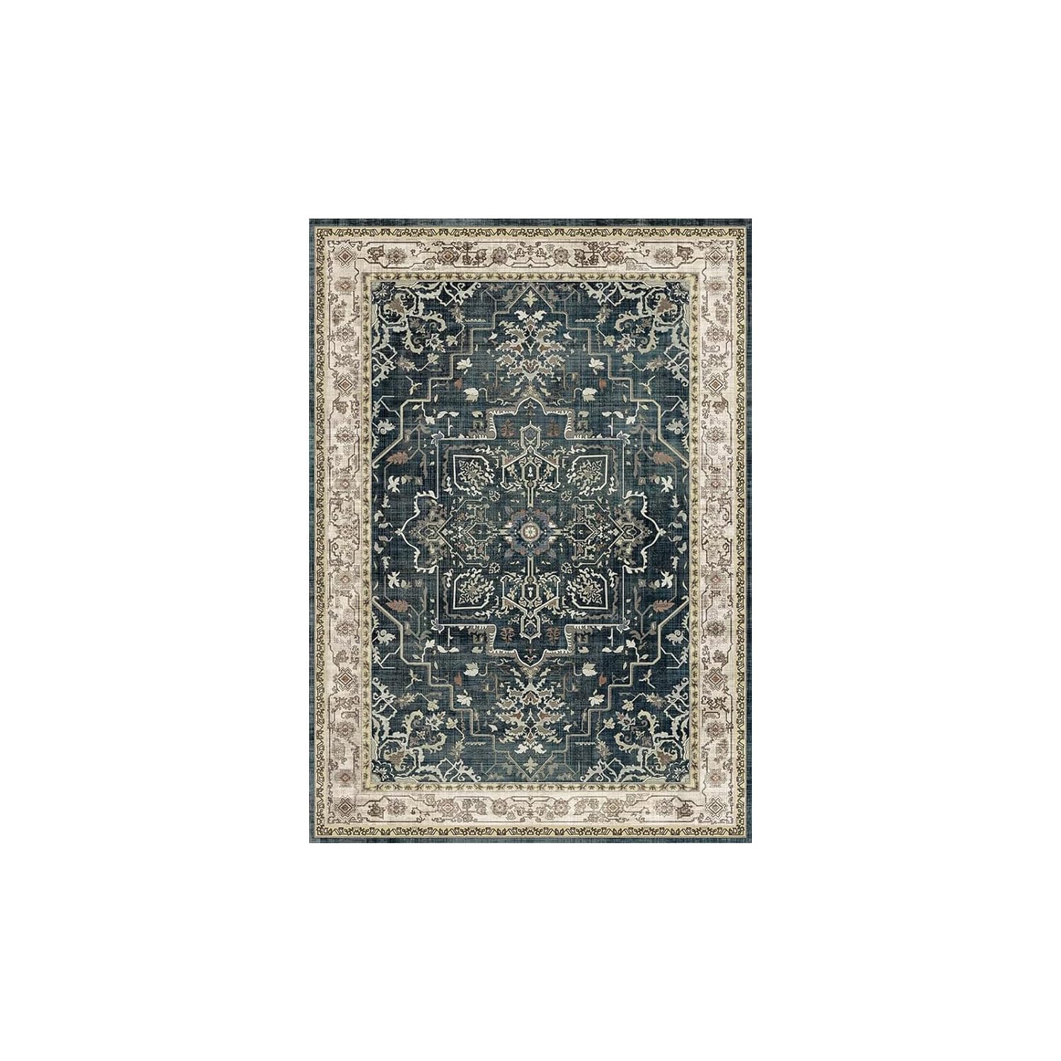 Tapis de chambre et salon imperméable 120x170 cm style shabby chic bleu marine et blanc