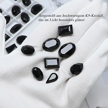 DONGZHOU Pack of 52 Crystal Rhinestones Glass Rhinestones Black