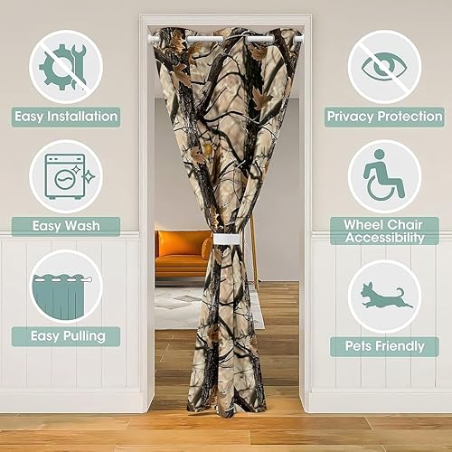 Miniatura 3 de jejeloiu Cortina de puerta de camuflaje para puerta, privacidad de 52 x 80 pulgadas, para niños, diseño de camuflaje, cubierta de puerta de armario,
