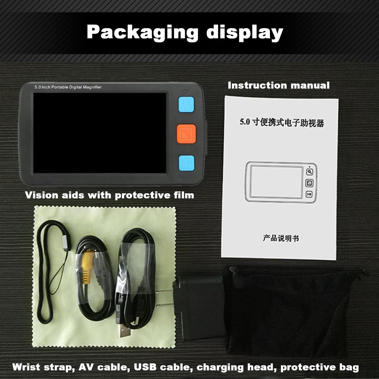 Lupa Digital portátil de 5 Pulgadas para Personas con Baja visión y Personas Mayores, 17 Modos de Color, 5 Niveles de Brillo (Black)