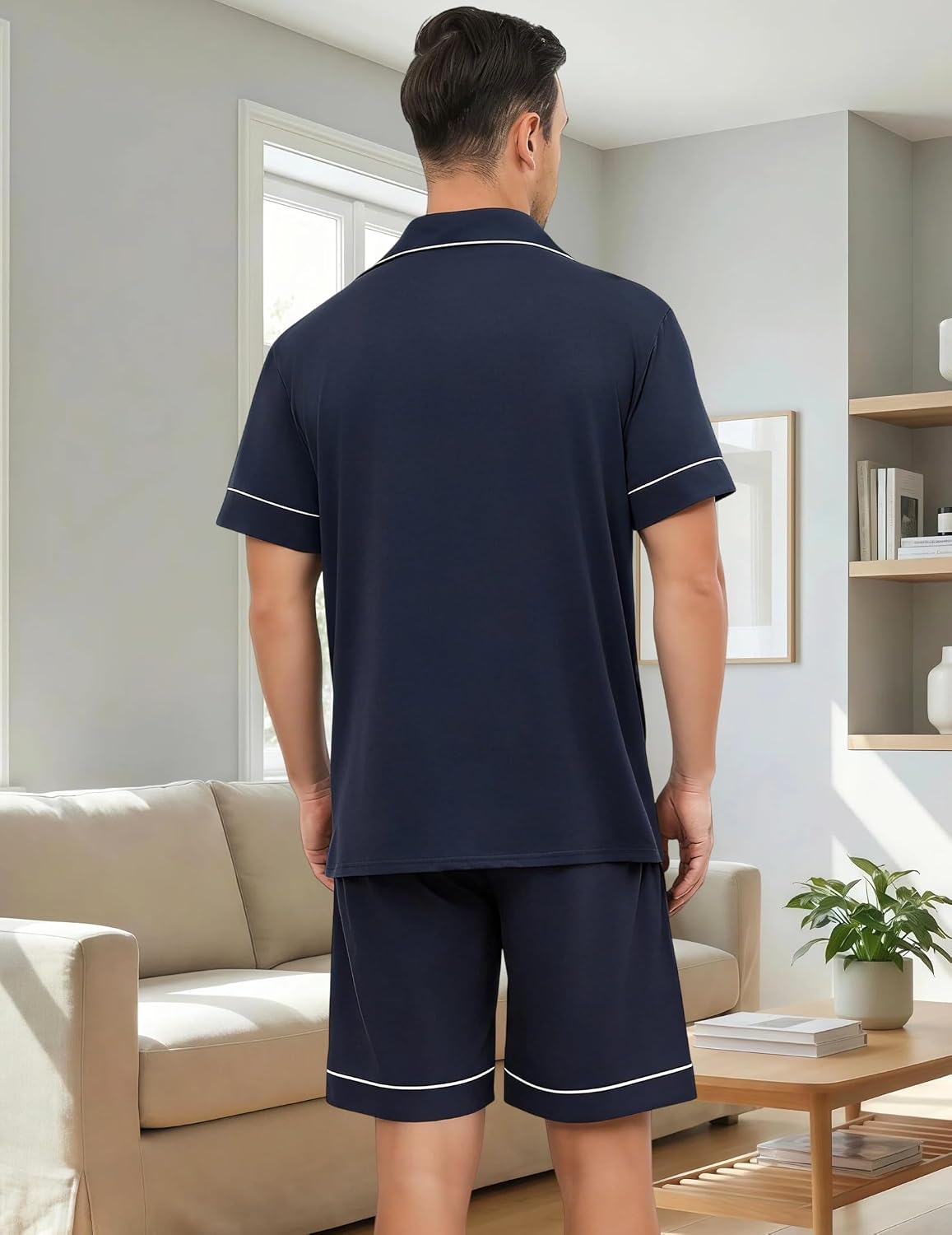 Men's Short Sleeve Pajama Set Classic Button Down Pajamas Cotton Short Sleepwear Elegant Lounge Summer Mens Pjs Sets