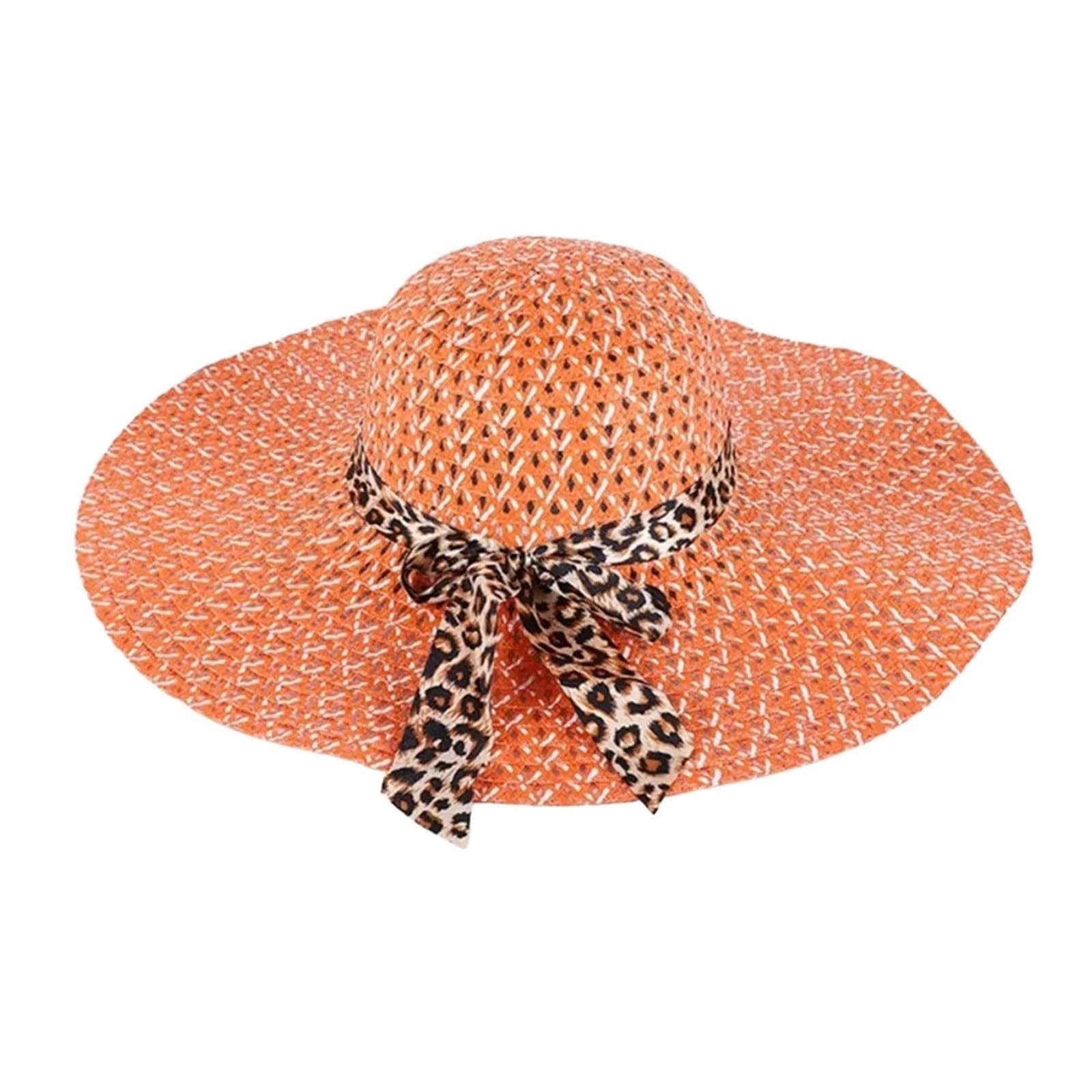 MRKU Summer Sun Hat Big Brim Protection Bowknot Straw Casual Breathable Panama Cap Travel