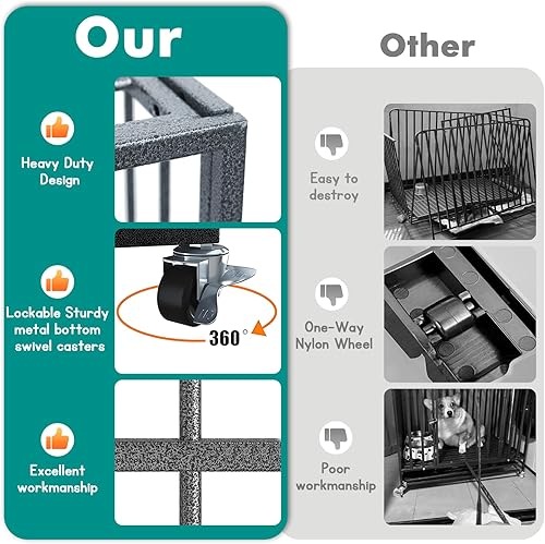 Miniatura 6 de XPIY Jaula grande para perros – Perrera de metal resistente de 48 pulgadas para perros grandes, medianos y pequeños, segura para interiores