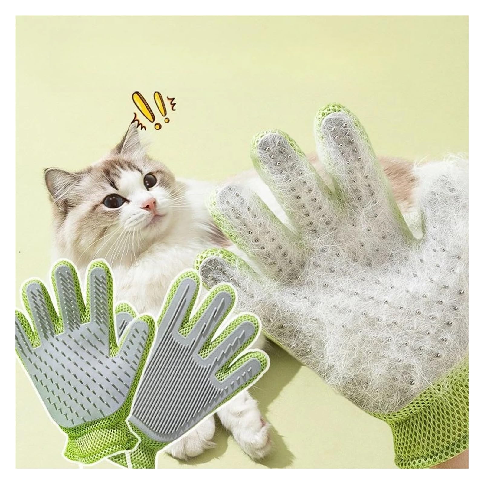 Generisch Fellpflegehandschuhe, Badekamm und Haarentfernungsbürste for Katzen und Hunde, sanftes Reinigungswerkzeug for langhaarige Haustiere(Avocado Right Hand)