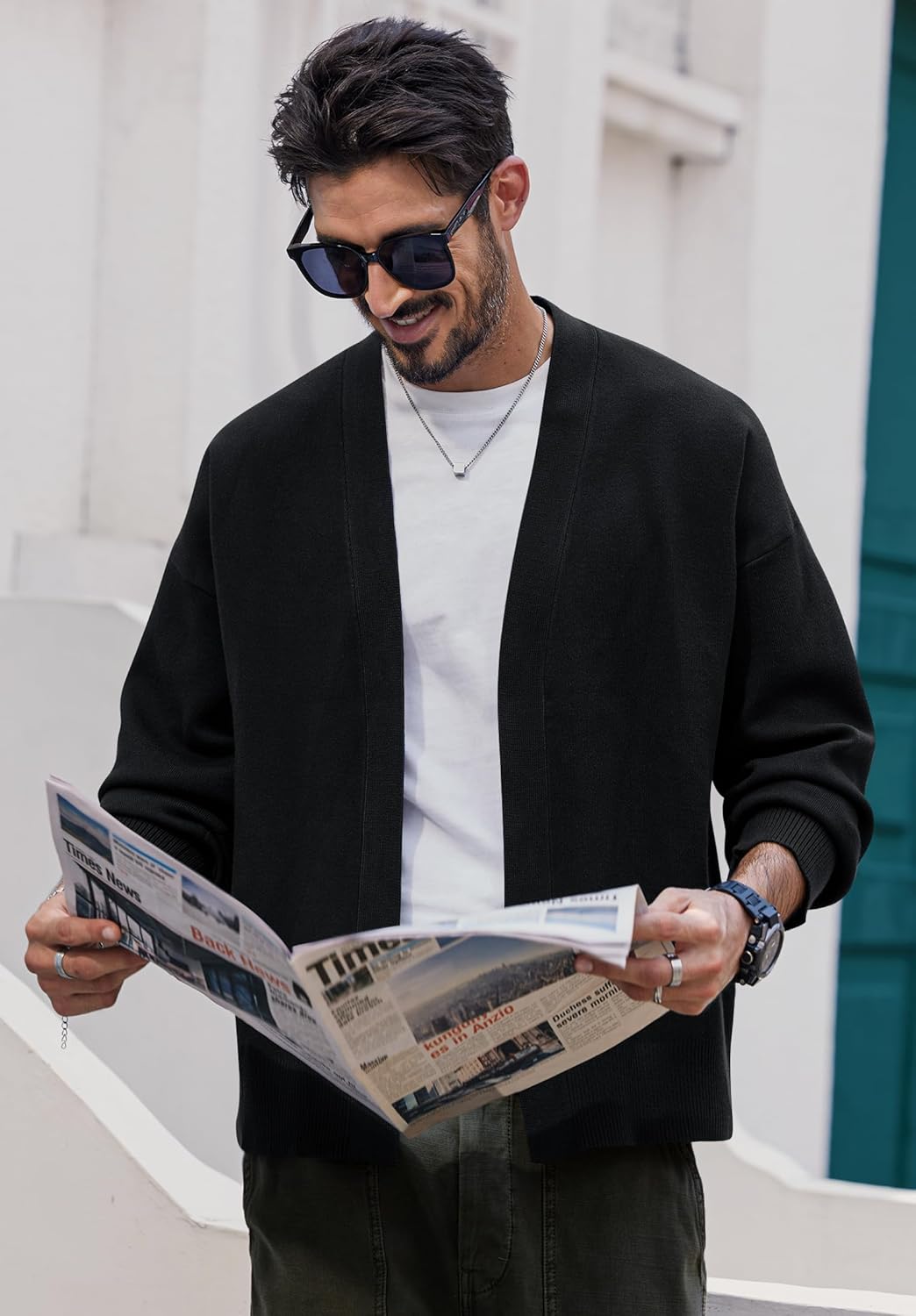 Mens Knit Cardigan Loose-Fit Shawl Collar Open Front Casual Vintage Sweater (S-XXL) - Image 4