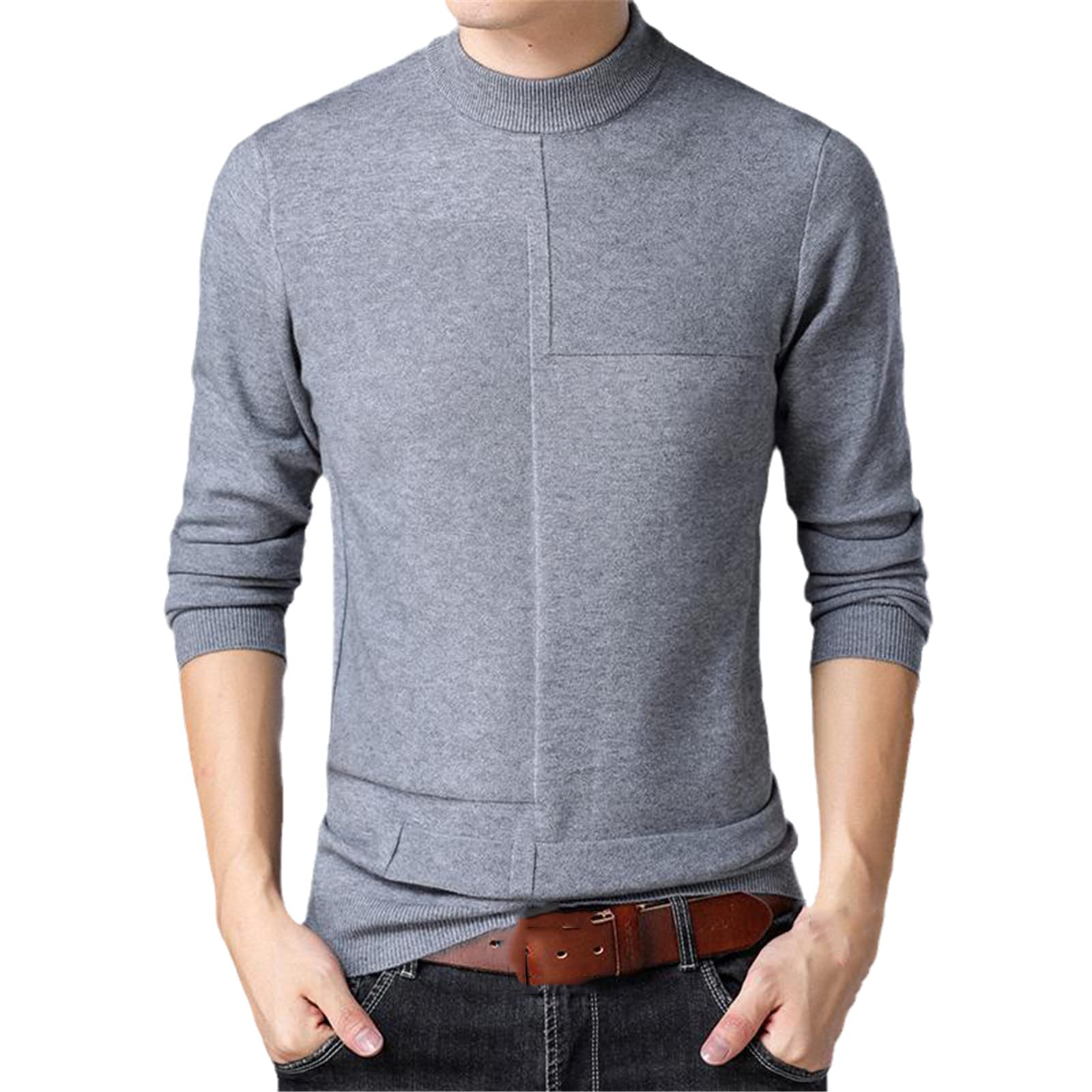 Vogrtcc Suéter de punto jersey de cuello redondo suéter de color sólido simple de los hombres casuales suéter, gris, M