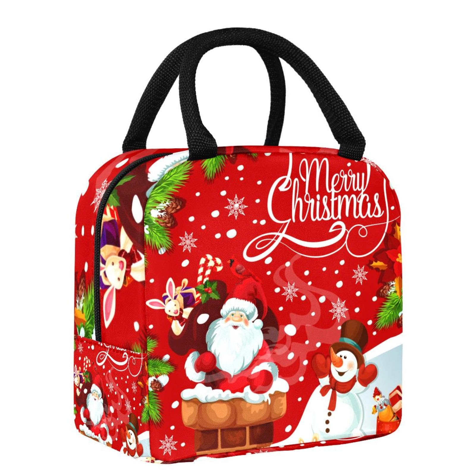 Borsa termica per il pranzo con triangoli colorati, renna e fiocchi di neve, stampata, per donne e uomini, riutilizzabile, portatile, per viaggi, lavoro, picnic
