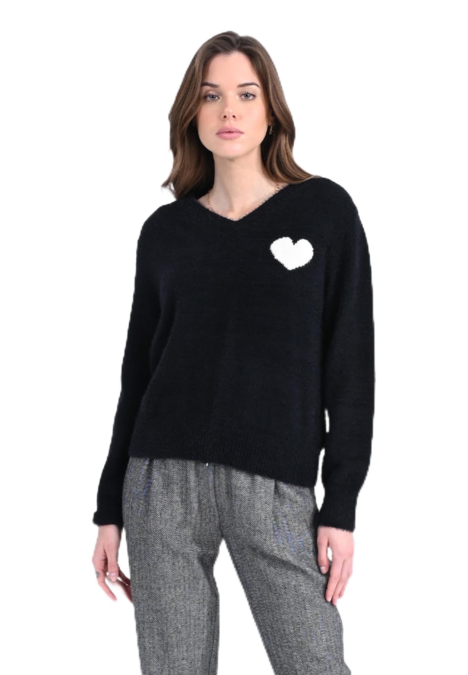 MOLLY BRACKENV-Neck Heart Sweater LA1373BH