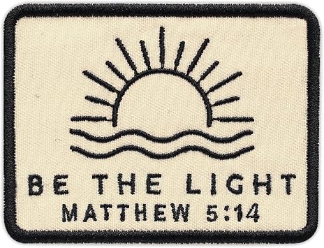 Be The Light Embroidered Patch Matthew 514 Christian Bible Verse Embroidery Patches Scripture Religious Sew On Iron On Cross Jesus Faith Patch for Clothes Backpacks Hats Jackets 3x2.3 Inches