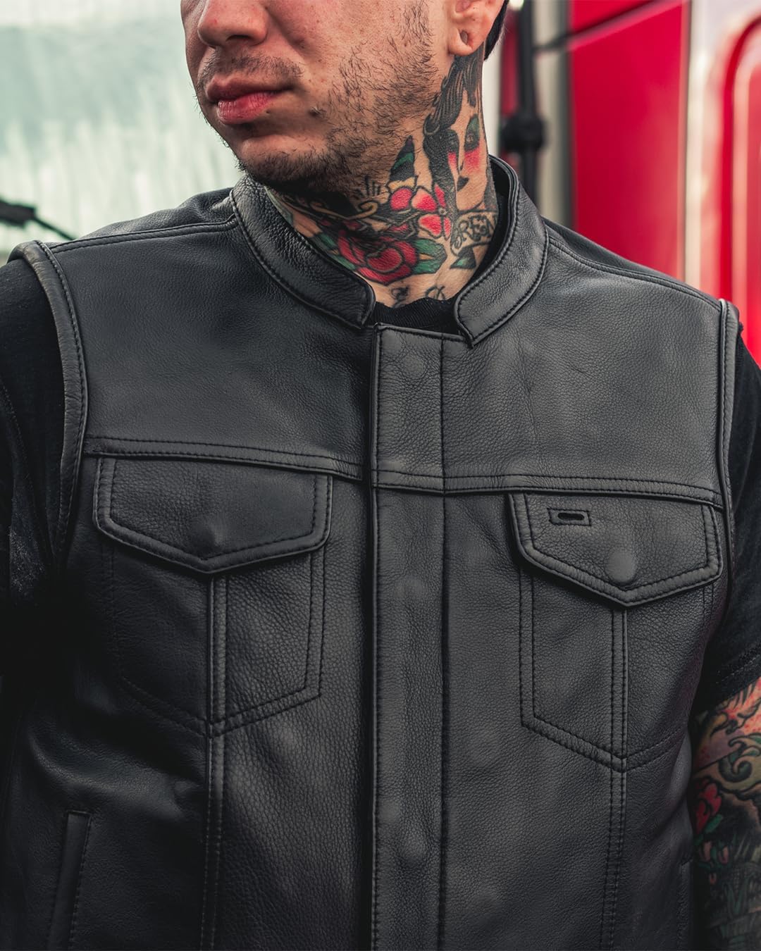 First Mfg Co - Blaster - Men's Motorcycle Leather Vest Club Style Biker Riding Vest - Image 3