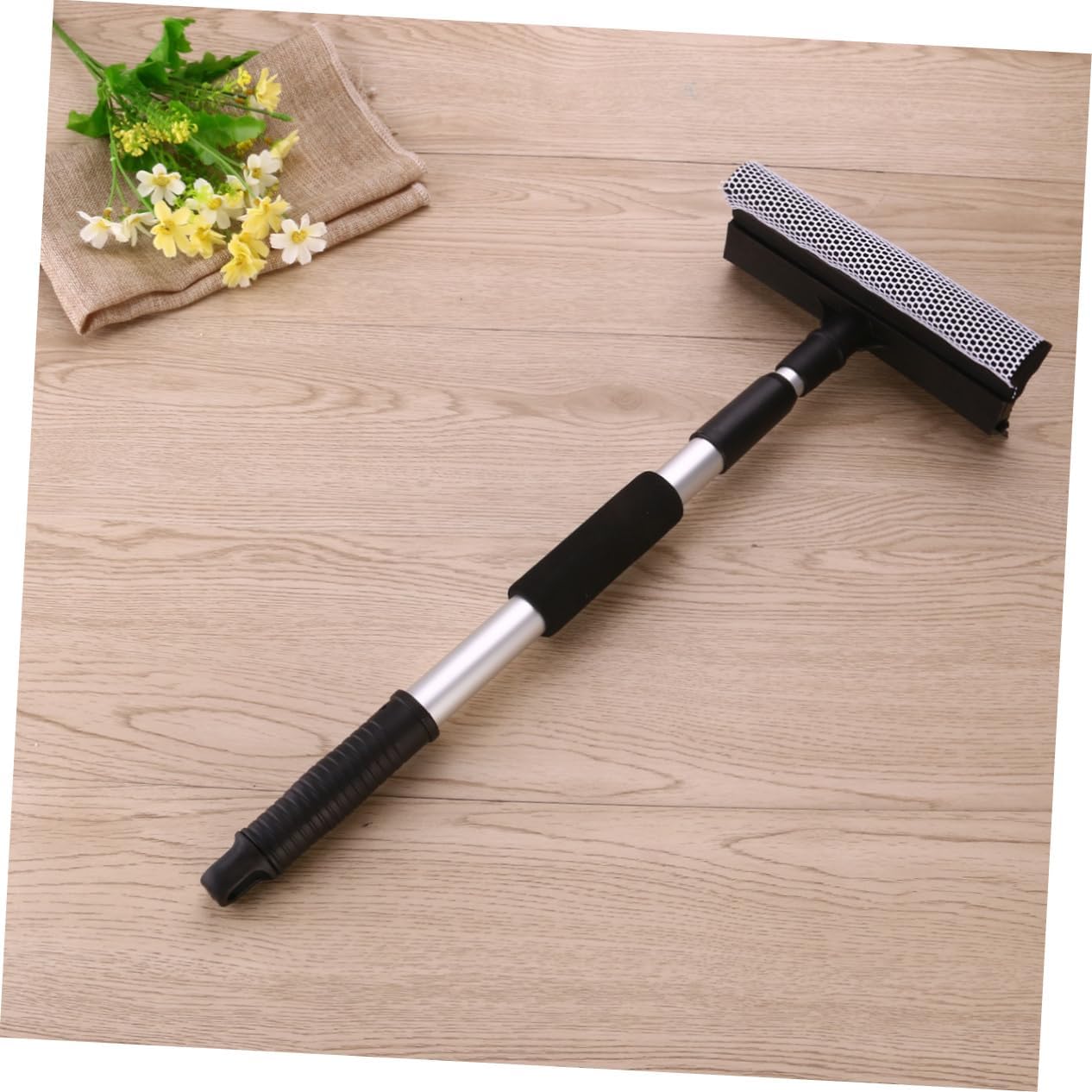 SOLUSTRE 2pcs Automotive Car Window Squeegee Telescopic Cleaning Tool Mesh Sponge Head No Scratch Detachable Design