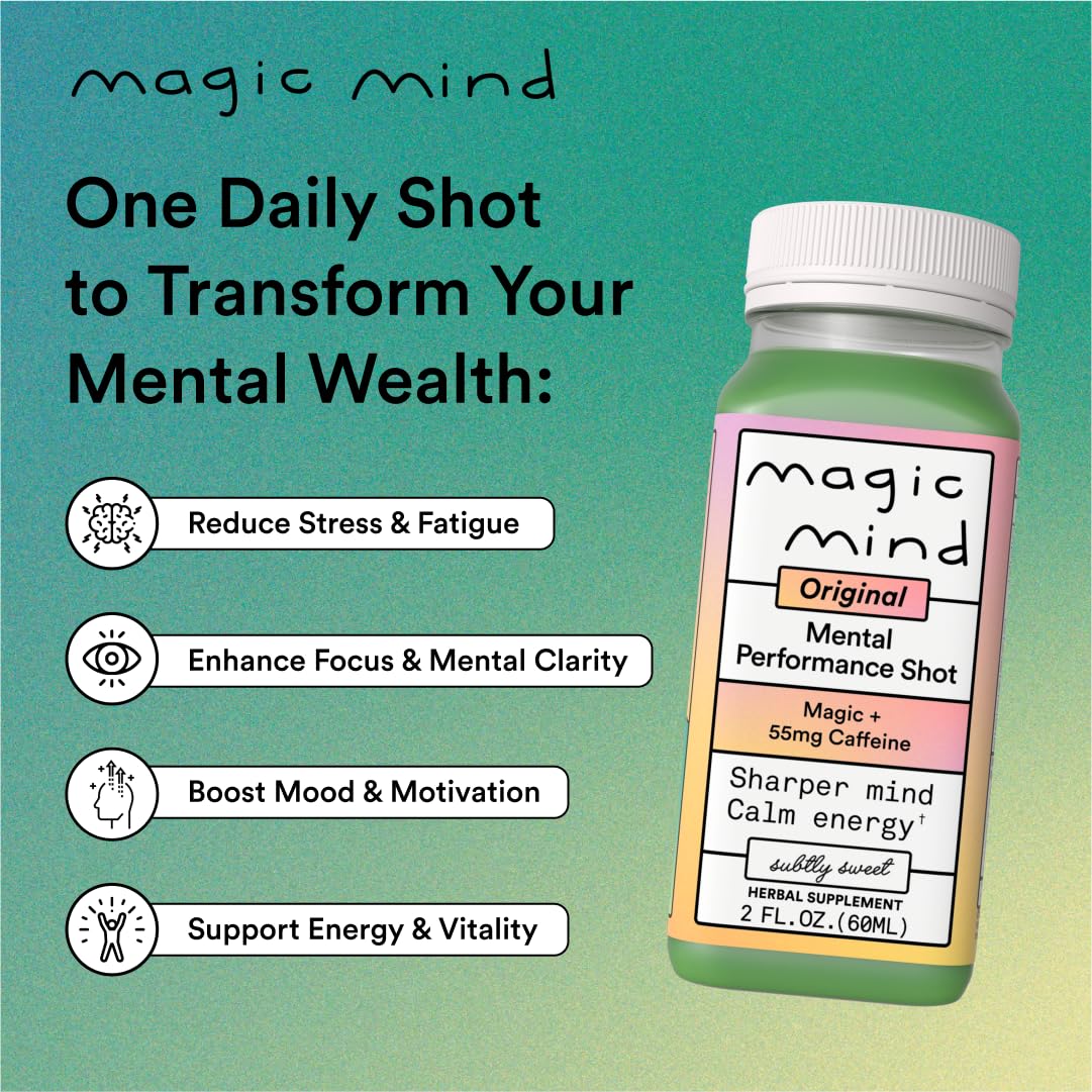 Magic Mind Energy And Focus Drink Shots - Stress Relieving, No Jitters, Ashwagandha, Vitamin B12, Vitamin C, Matcha Green Tea, Functional Mushrooms - 2 FL Oz (15 Pack) - Image 8