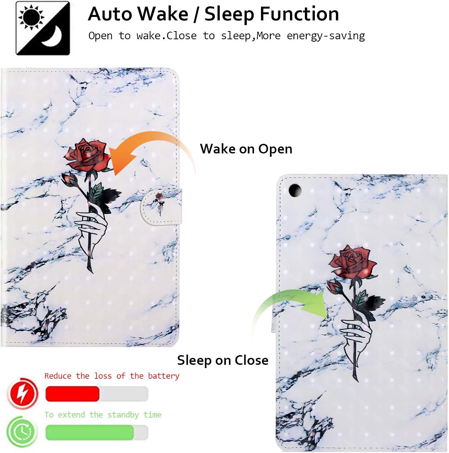 Nеw Prоduсt Folio Case for Fire HD 8 (8th Generation-2018 & 7th Generation-2017), Techcircle 3D Printed Smooth PU Leather Smart Stand Protective Wallet Cover with Card Holder, Auto Wake/Sleep, Marble Rose