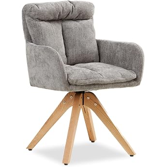 Homestyle4u Dining Room Chair Swivel with Armrests - Upholstered Chair Grey 360  rotating mechanism padded seat and backrest solid oak legs cover 100% polyester