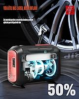 Vista 5 de Compresor de aire portátil para inflado de neumáticos R8, compresor de aire DC de 12 V portátil con pantalla digital doble grande, bomba de aire