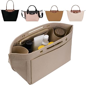 Purse Organizer Insert for LE PLIAGE Top Handle Beige, Large