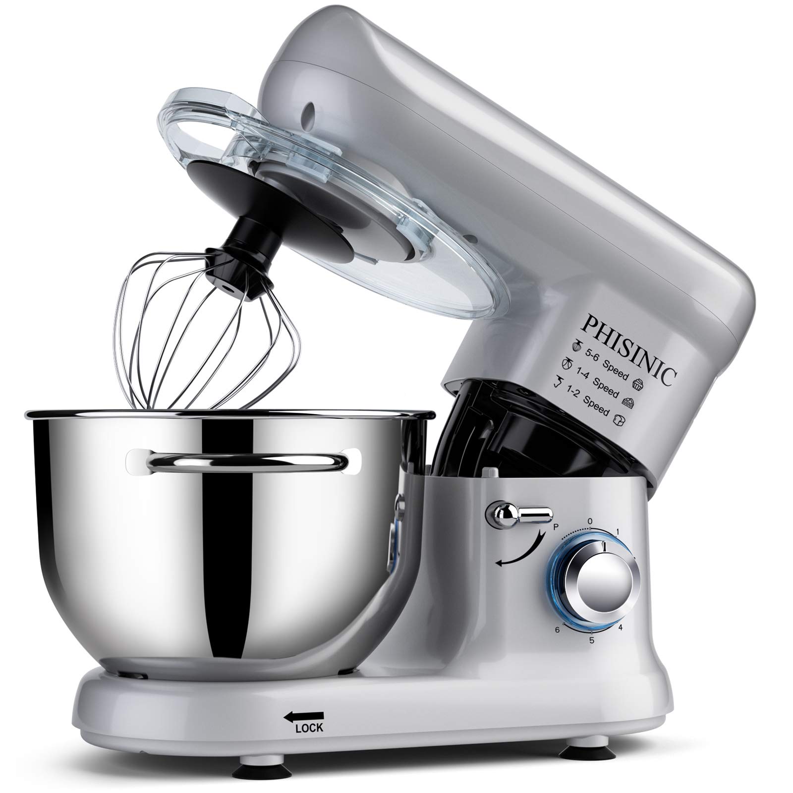 PHISINIC Stand Mixer, 5.8QT 660W Electric Kitchen Mixer, 6Speed Tilt