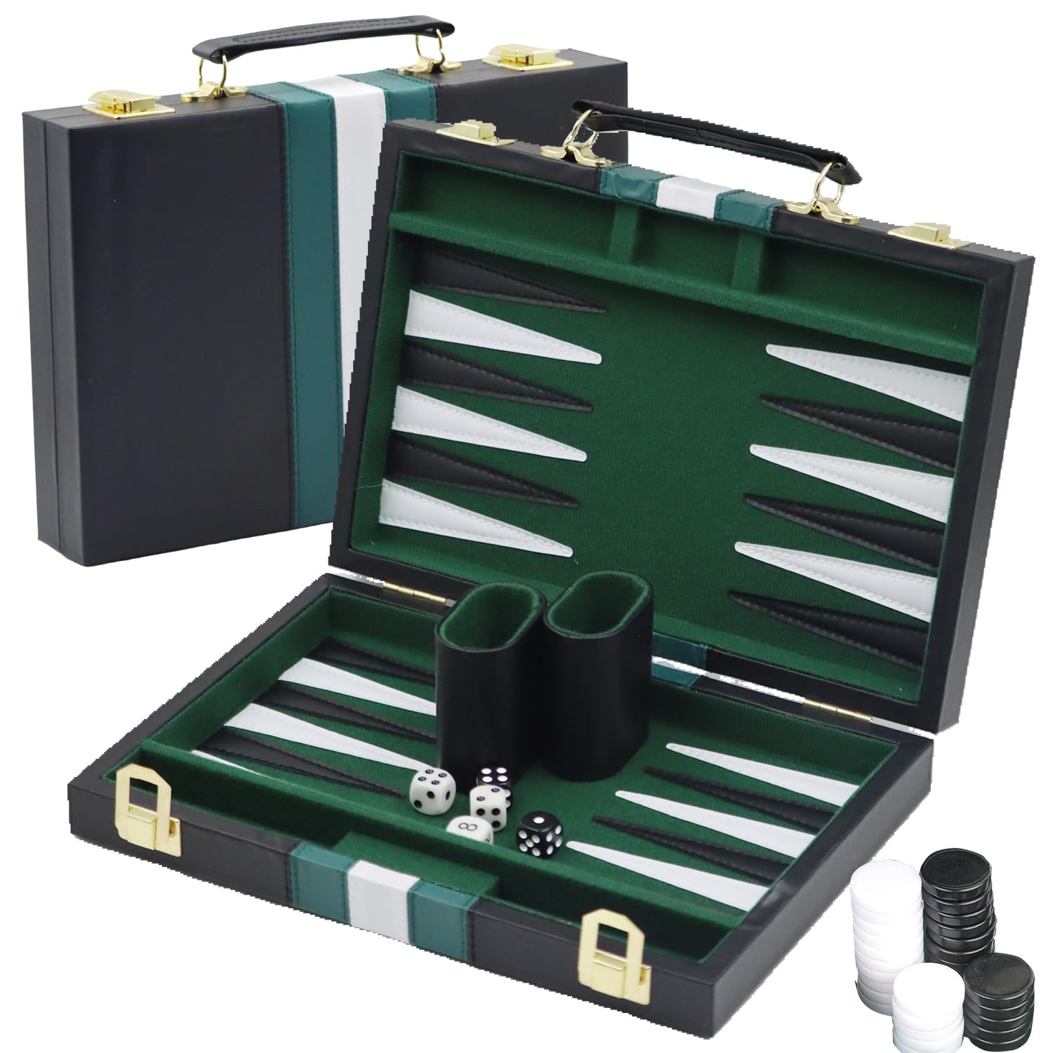 Backgammon de Juego Estuche de 11 Pulgadas con Accesorios Completos Portátil de Viaje Juego de Backgammon Madera (Negro)