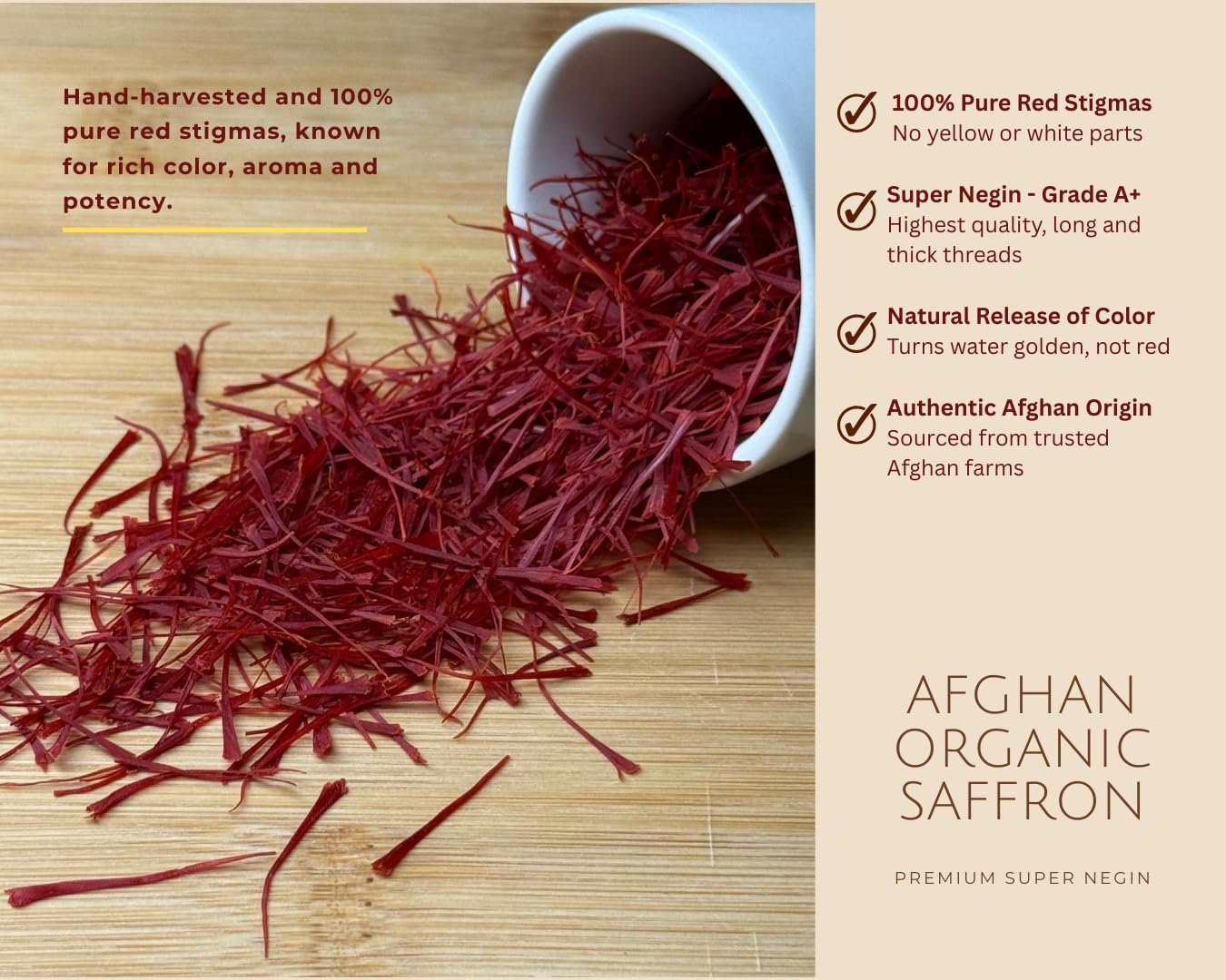 Afghan Organic Saffron – Premium Super Negin Grade A | Hand-Harvested Deep Red Threads with Rich Aroma & Strong Color for Cooking, Tea & Wellness (3 Grams)