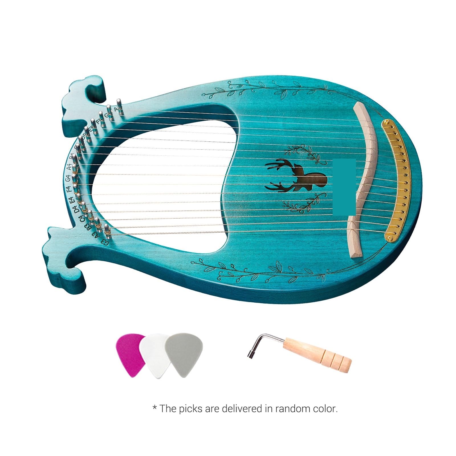 Arpa a lira Strumento a corde for scatola di risonanza for arpa a lira in legno a 16 con chiave for accordatura 3 plettri for strumento a(Blue)