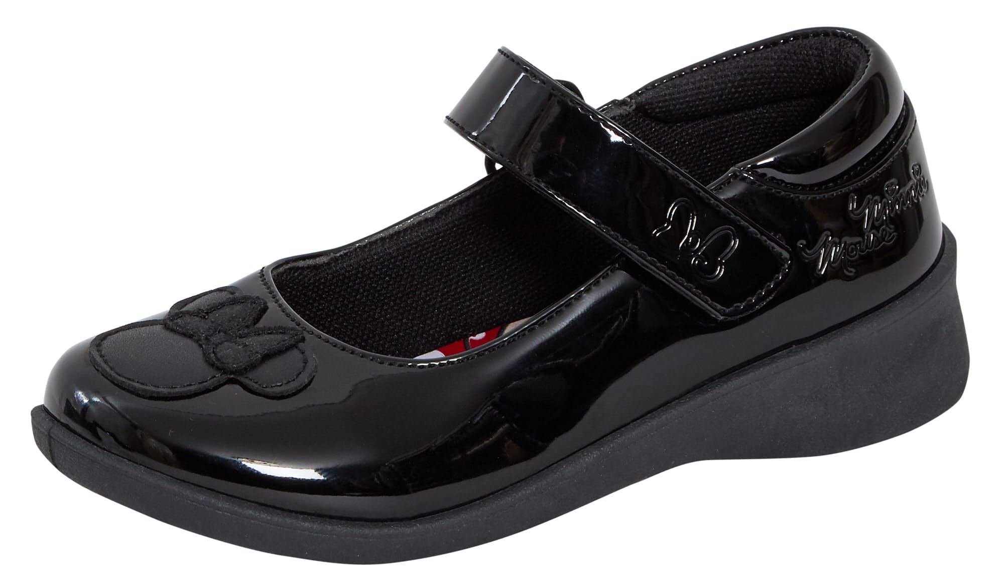 Disney Chaussures d'école Minnie Mouse pour Filles, Chaussures de fête Noires Vernies à Fermeture Facile