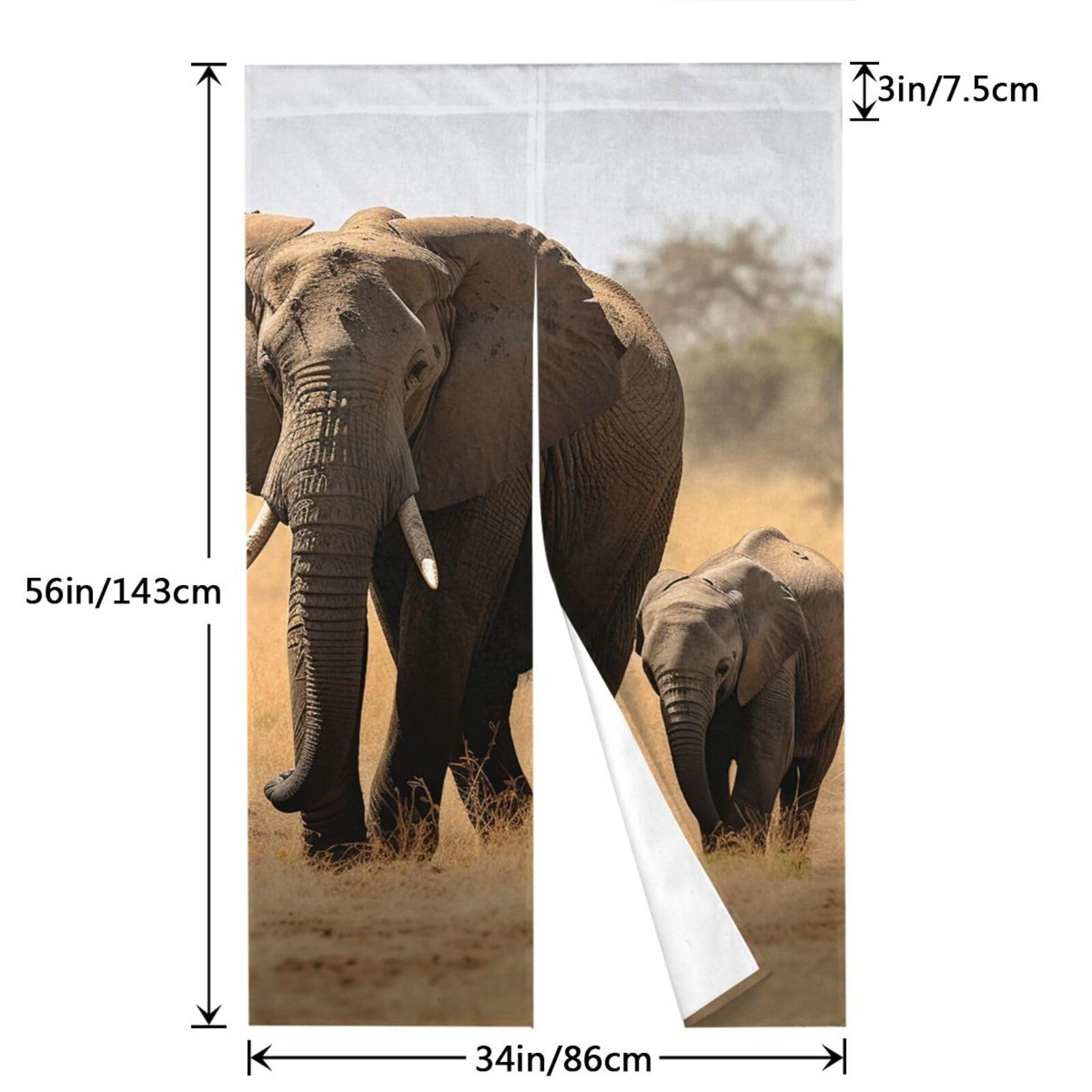 Door Curtains Fengshui Curtain Walking elephants mother and baby Tapestry Blackout Curtain for Doorway Privacy Door Window Curtain Door Sidelight Curtain for Home Bedroom Kitchen Decoration 34x56in