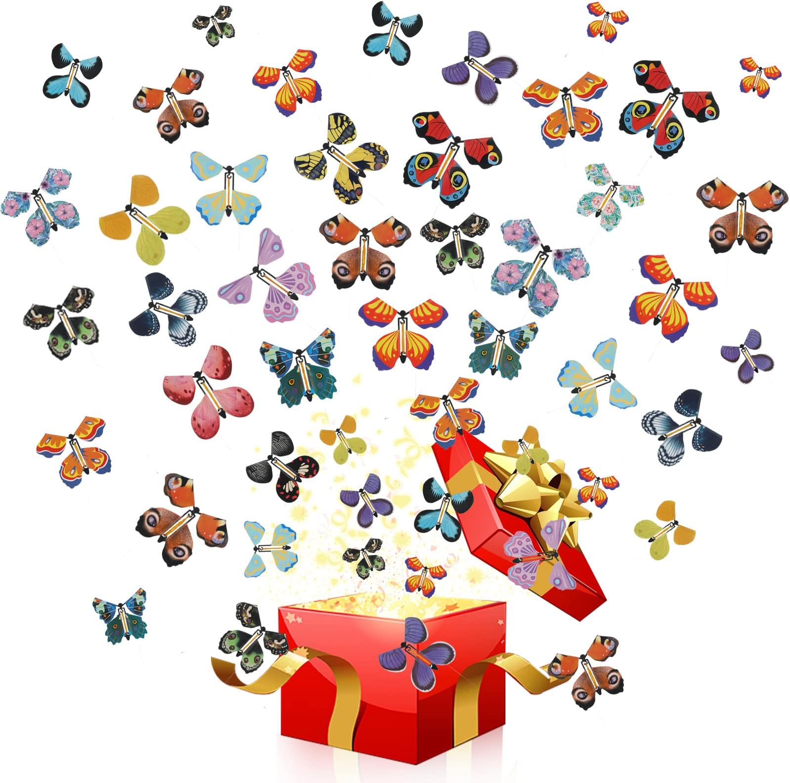 Chenkaiyang40 Pcs Magic Flying Butterfly, Fairy Flying Toys Rubber Band Powered Wind Up Flying Butterfly Flying Butterfly Cards Butterfly Toy for Book Card Birthday Surprise Gift (20 Styles)