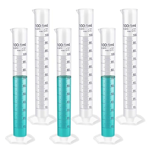LABINVO Sistema de cilindro de medición graduado impreso azul plástico, 6pcs de Vol.3.4 fl oz, base hexagonal, con canalón, IN-MC100