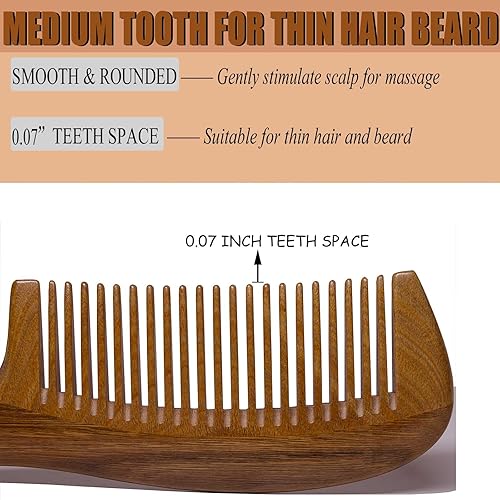 Miniatura 3 de Peine de madera para mujeres, peine de dientes medianos para el crecimiento del cabello - sándalo verde