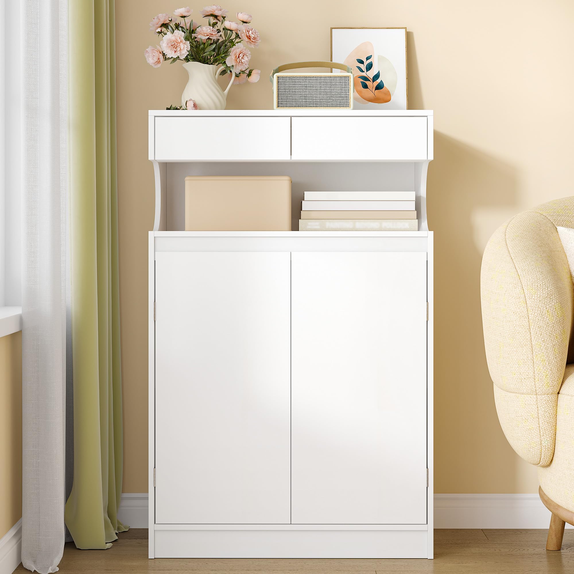 Hzuaneri Mobile da Bagno, mobiletto bagno con 2 cassetti e 2 ante, design semplice e moderno, con ripiani regolabili, per Bagnos, Soggiorno, Ingresso, Cucina, 30 × 60 × 90 cm, Bianco lino, SC63903X